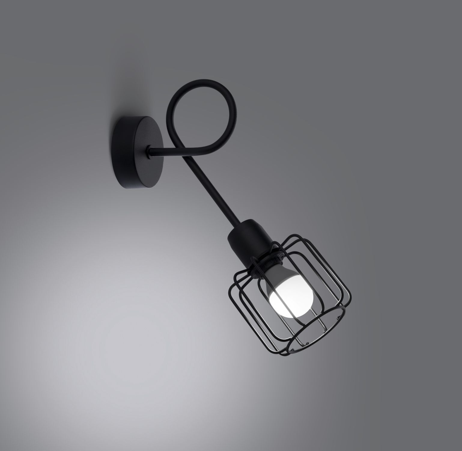 Applique noire métal rétro E14 abat-jour cage TISTA
