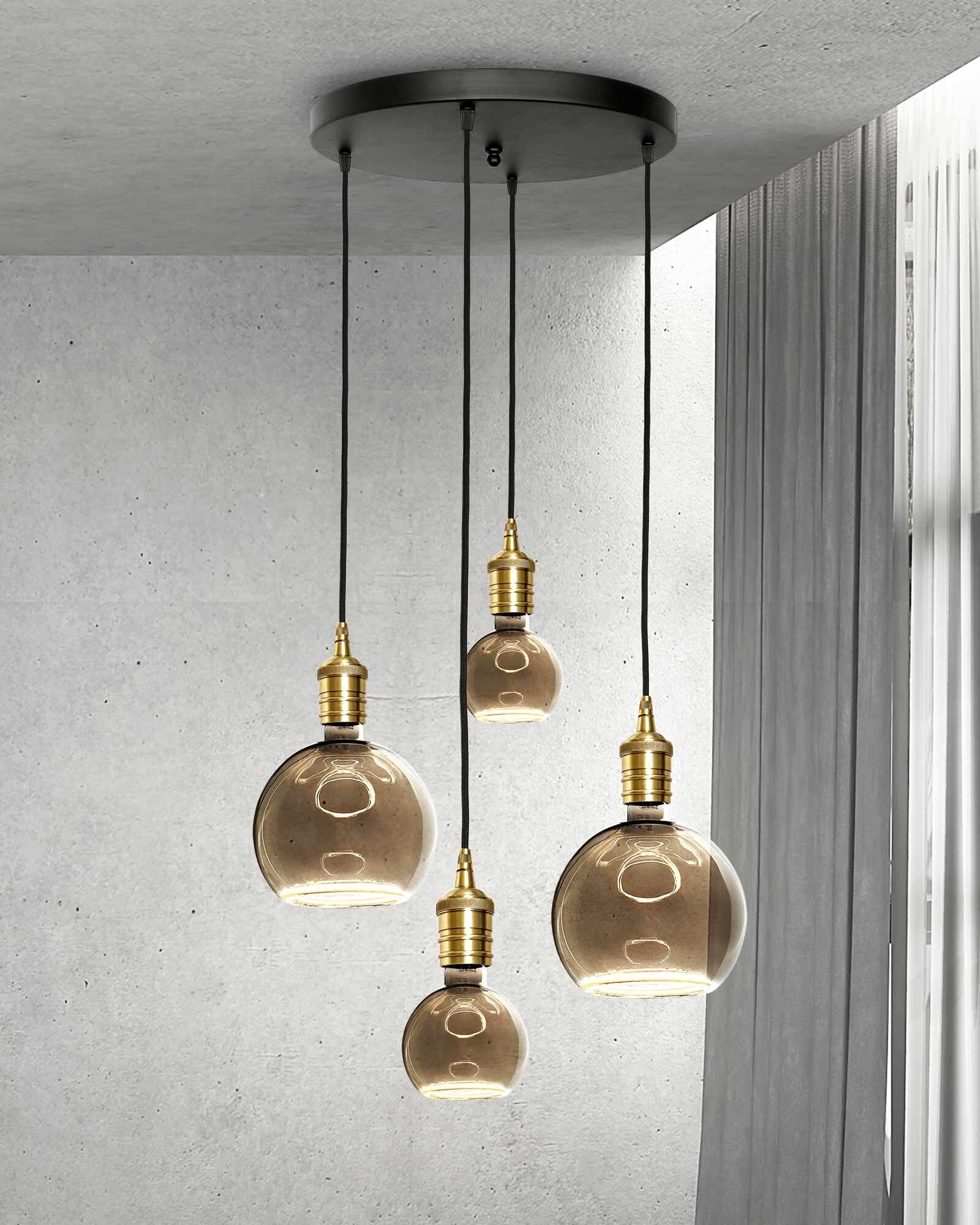 Suspension à 4 flammes E27 D : 40 cm laiton fer