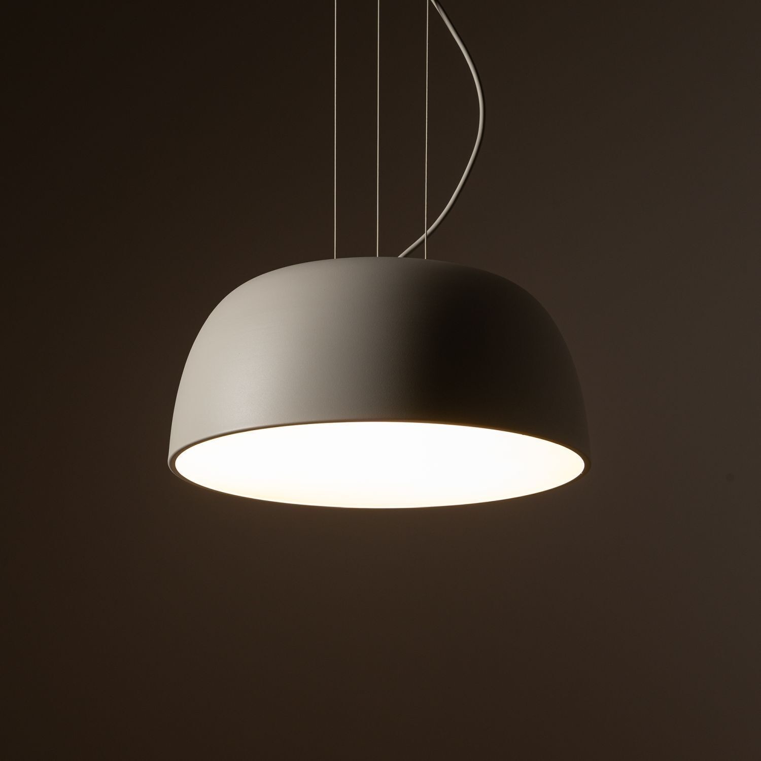Suspension ronde métal gris soie blanc E27 Ø38 cm