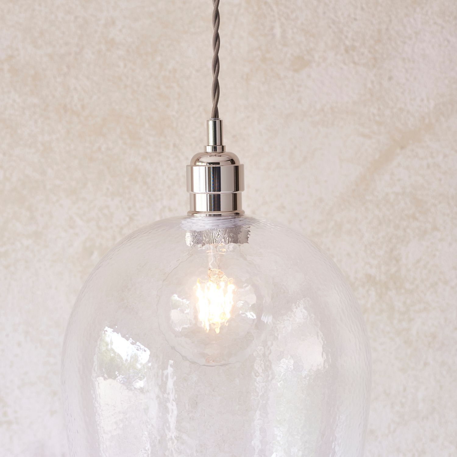 Lampe à suspendre E27 verre métal Ø 25 cm étroit nickel brillant