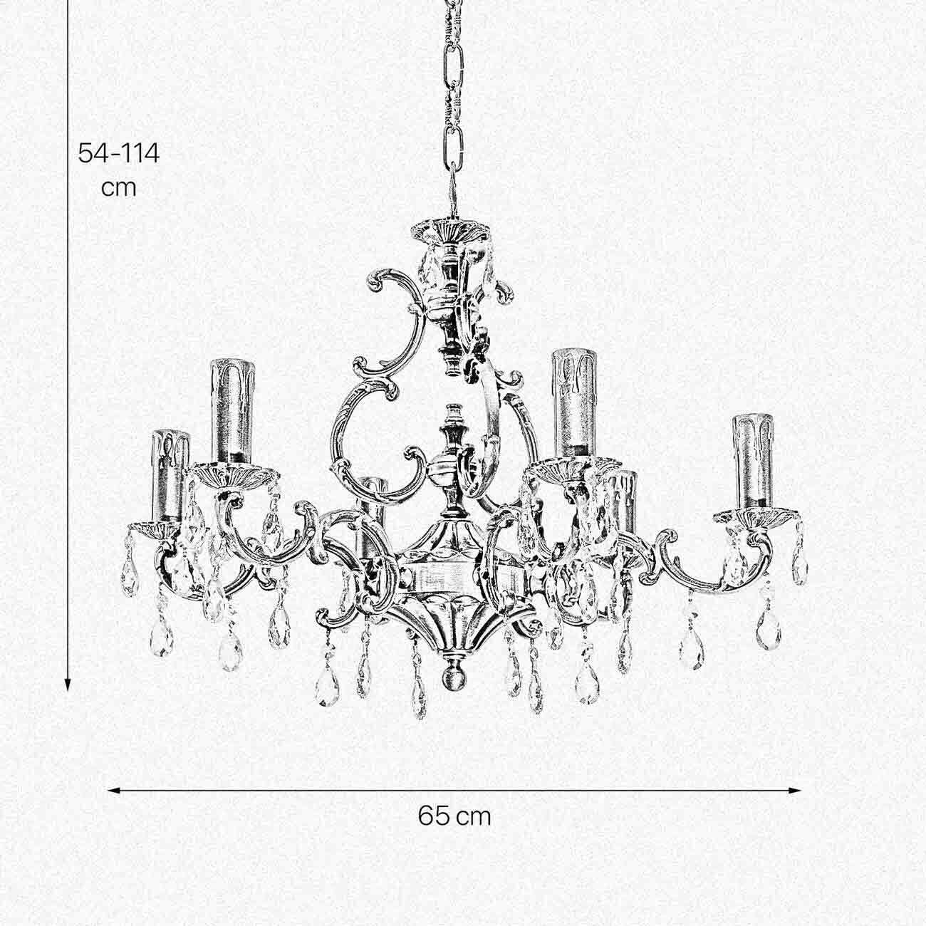 Lustre laiton cristal Ø 65 cm 6-flamme E14 en bronze