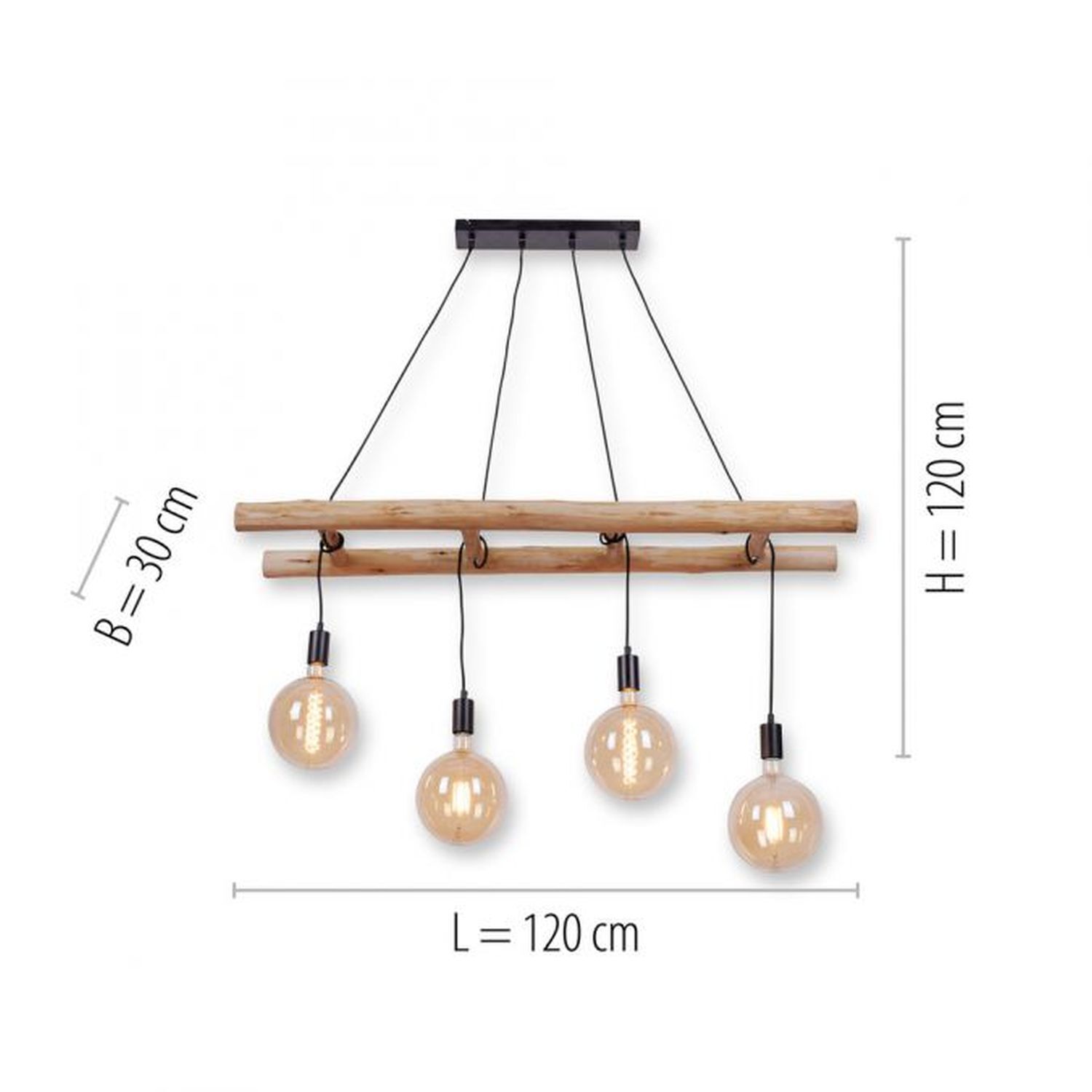 Hängelampe Skandinavisch Holz 110 cm lang E27 natürlich Leuchte, Kronleuchter, Lampe, Licht
