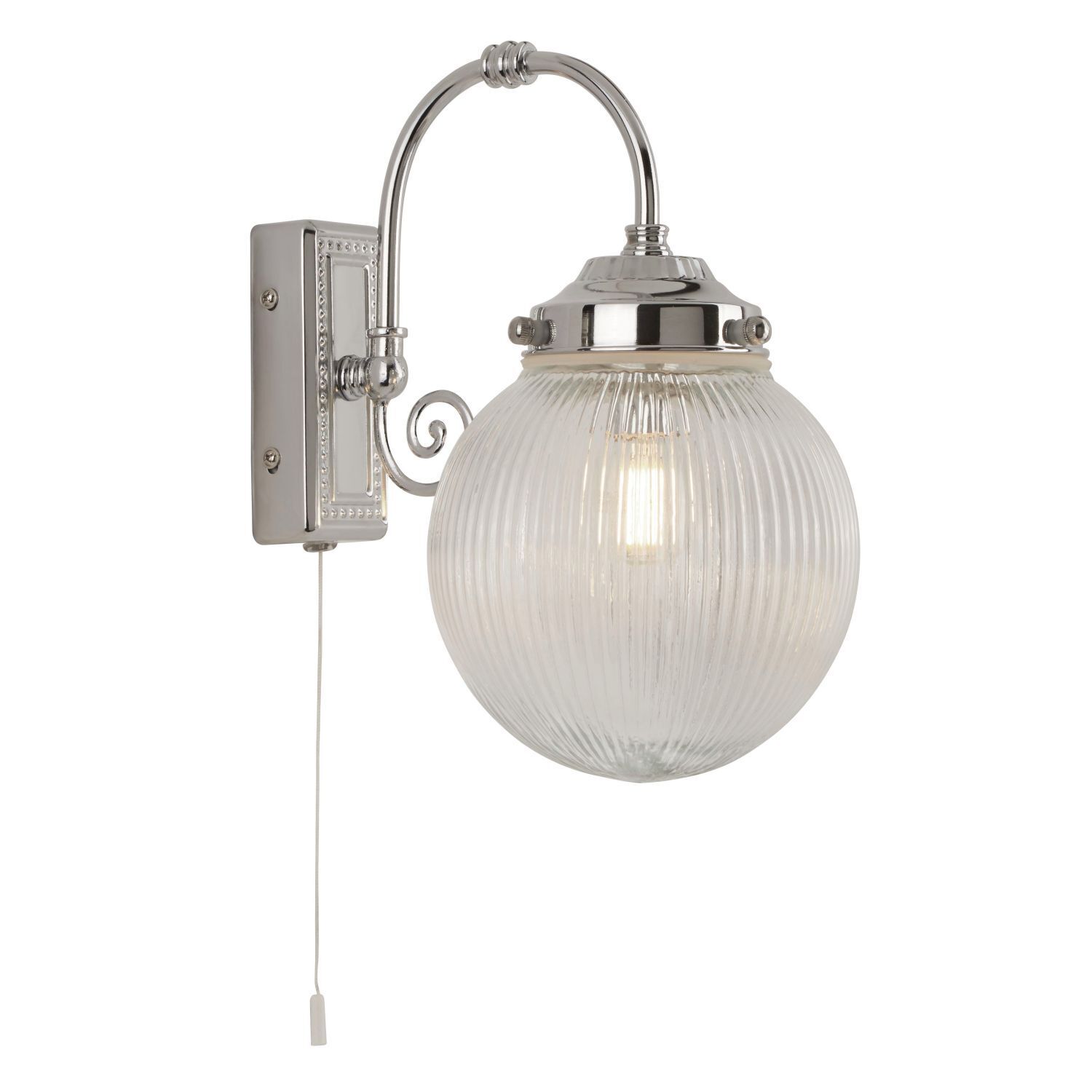 Applique murale avec interrupteur IP44 chrome blanc Abat-jour sphérique Salle de bain