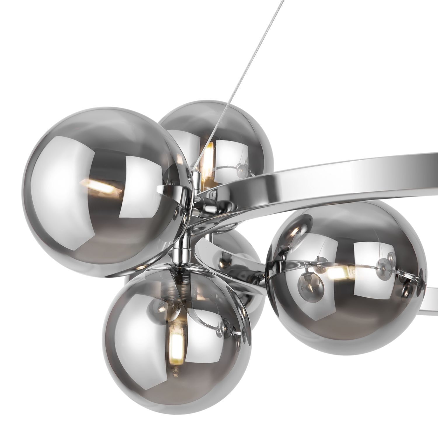 Suspension métal verre fumé G9 L : 67 cm Abat-jour sphérique