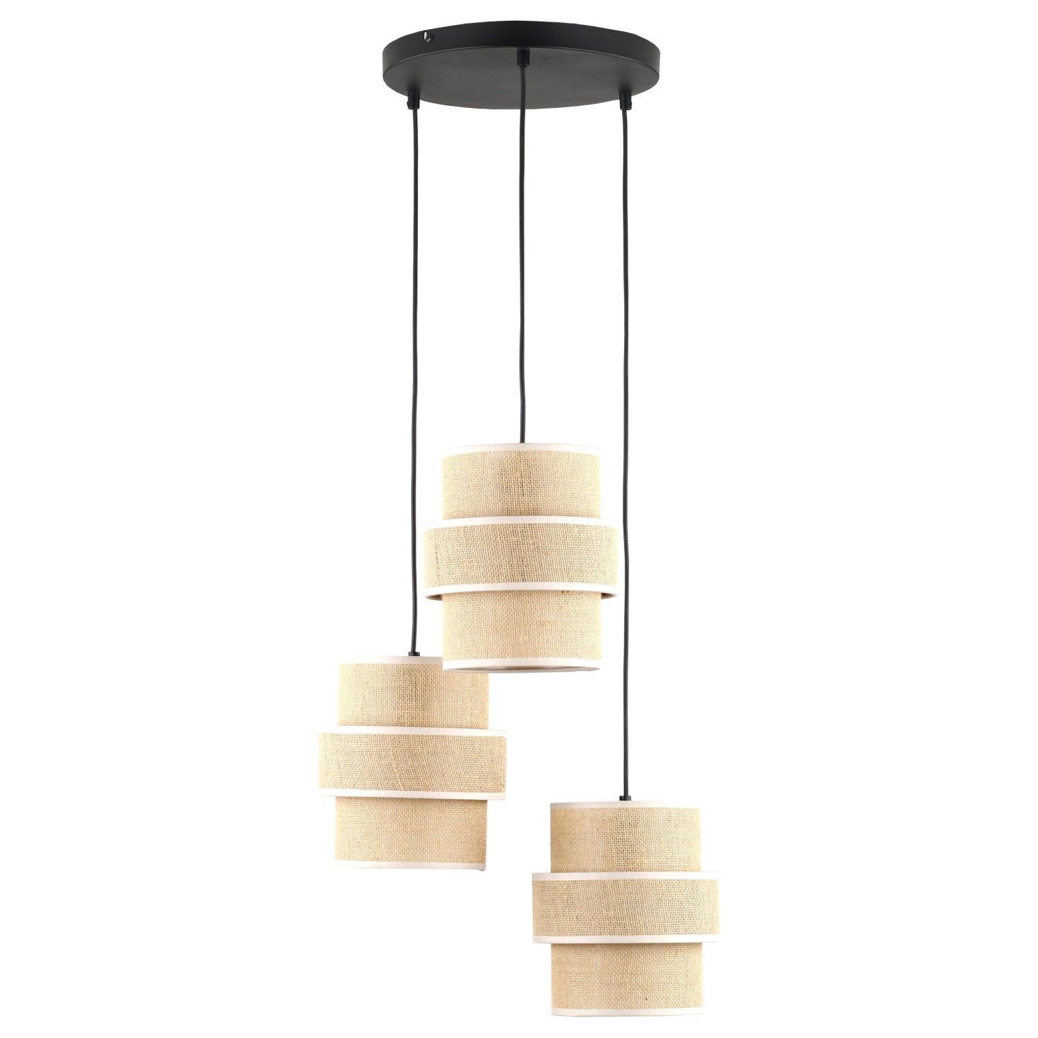 Suspension Jute Métal E27 H : max 145cm 3-flamme Boho