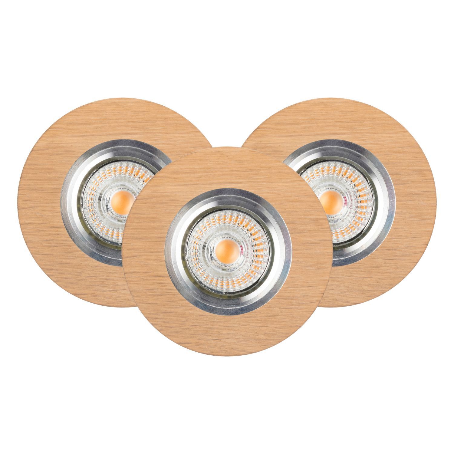 Spot rond à encastrer, 3 pièces, bois avec LED Spot rond à encastrer, 3 pièces, bois avec LED