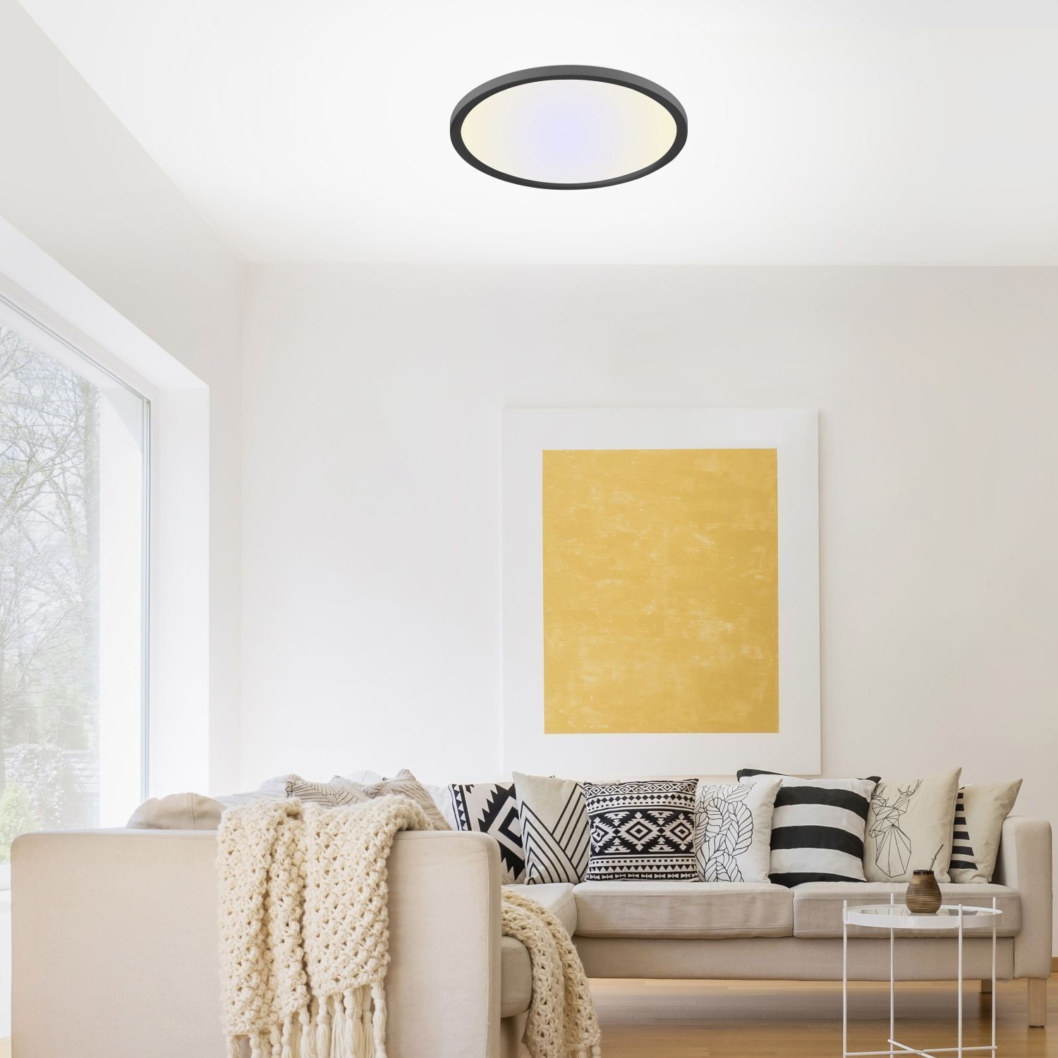 Wohnzimmer, Couch, Deckenleuchte, Dekoration für Zuhause, Innenarchitektur