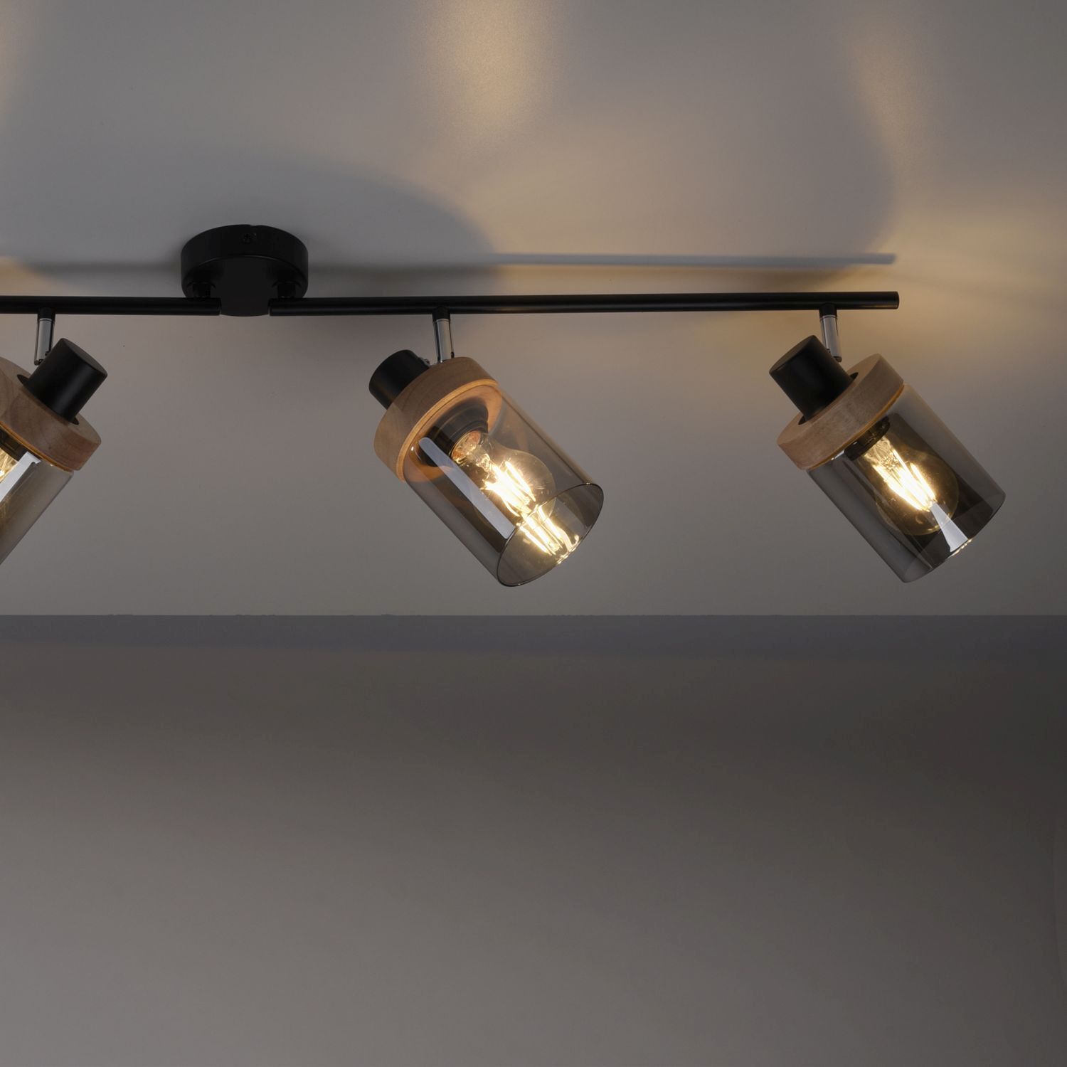 Projecteur mobile de plafond verre fumé bois E27 4-flamme