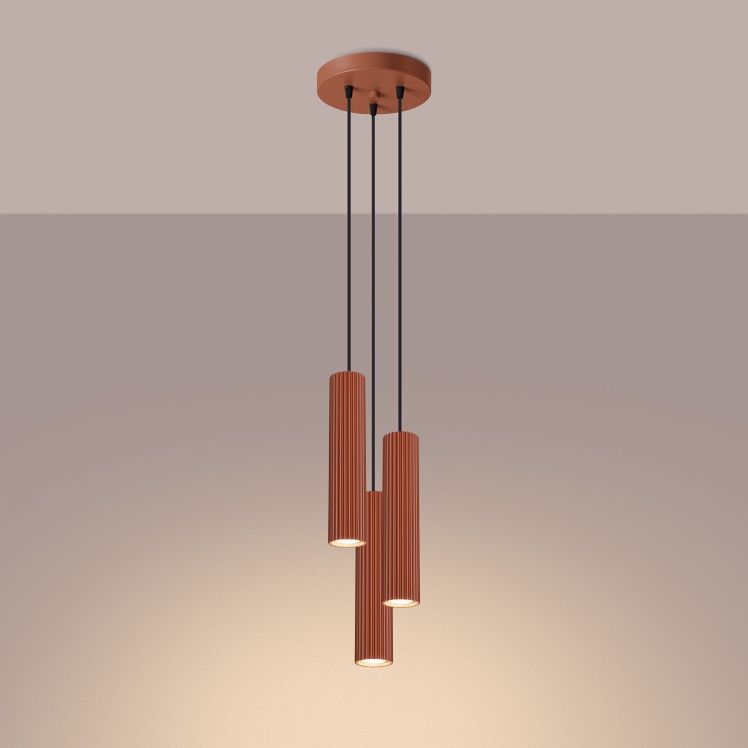Suspension 3 flammes GU10 rouge en aluminium L : 19,5 cm