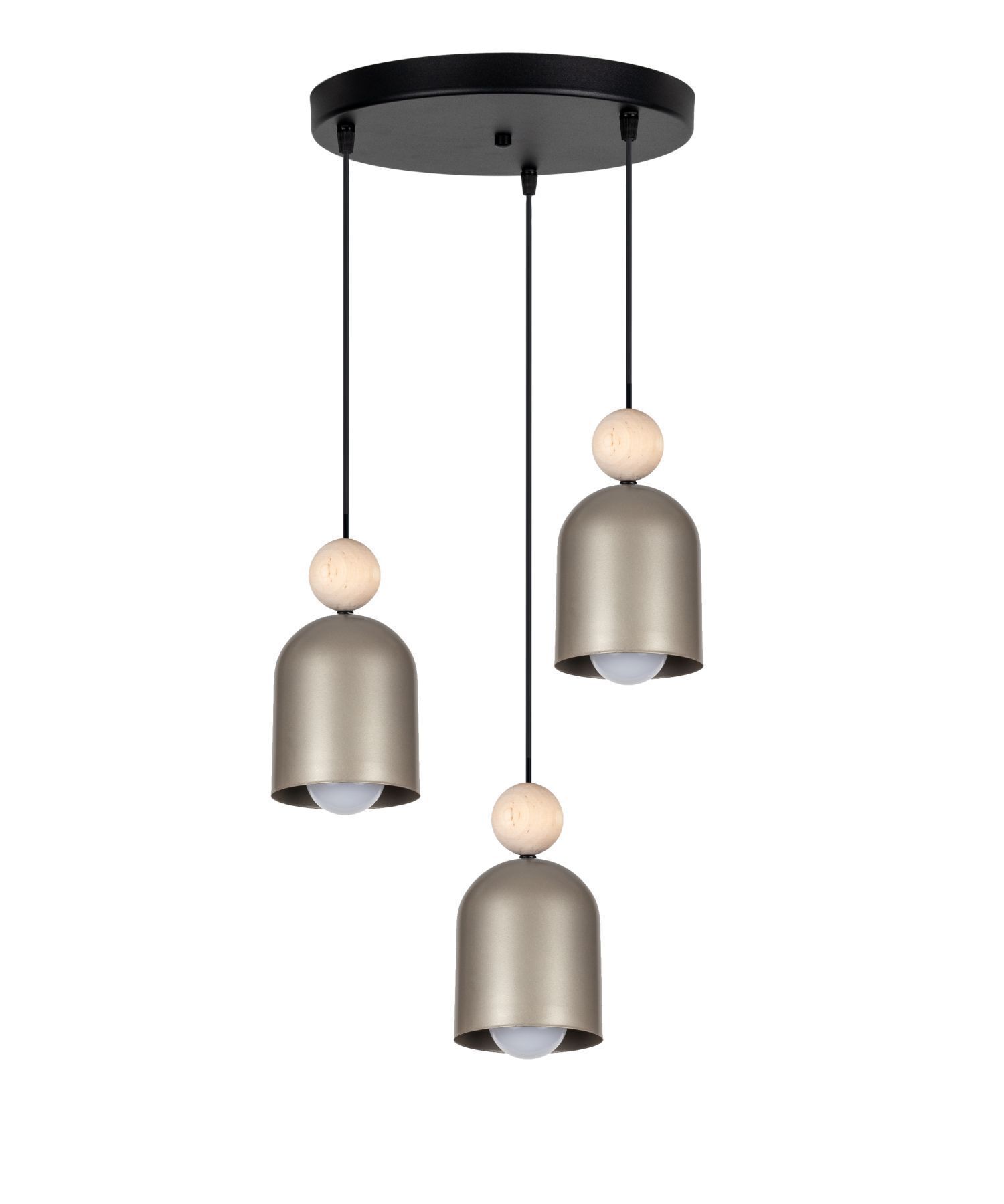 Lampe à suspendre Champagne Métal Bois 3-flmg E27 Ø36 cm