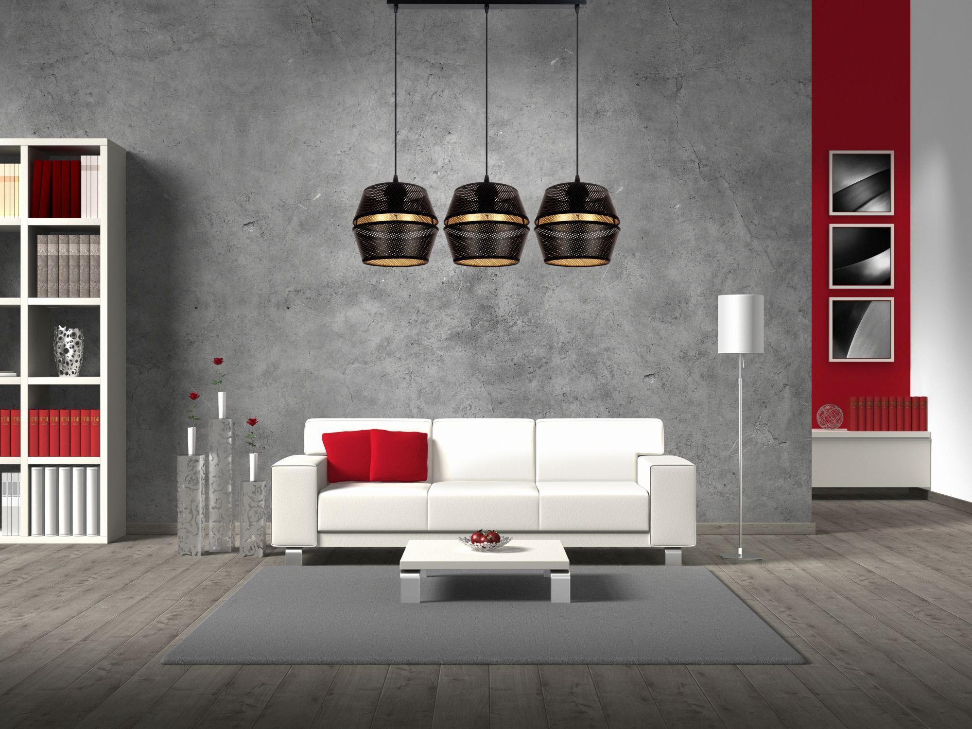 Hängelampe Metall Schwarz Gold E27 70 cm lang 3-flammig Innenarchitektur, Wohnzimmer, Couch, Lampe, Dekoration für Zuhause