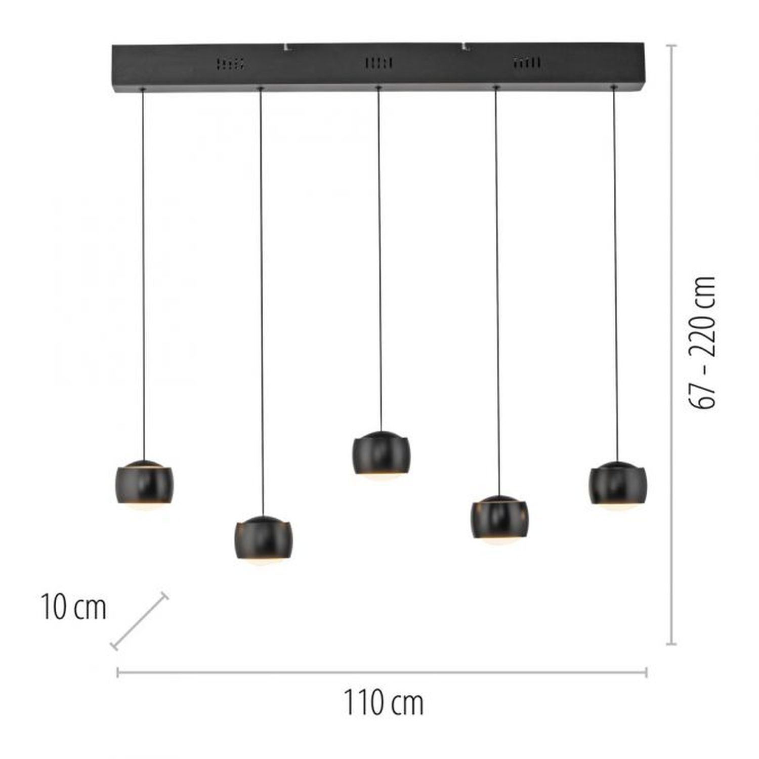 Suspension LED noir métal blanc chaud 3000 K 110 cm
