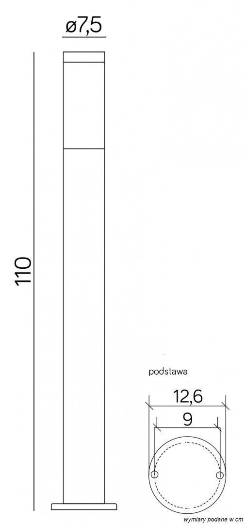 Borne d'éclairage en acier inoxydable 110 cm IP44 résistant aux intempéries