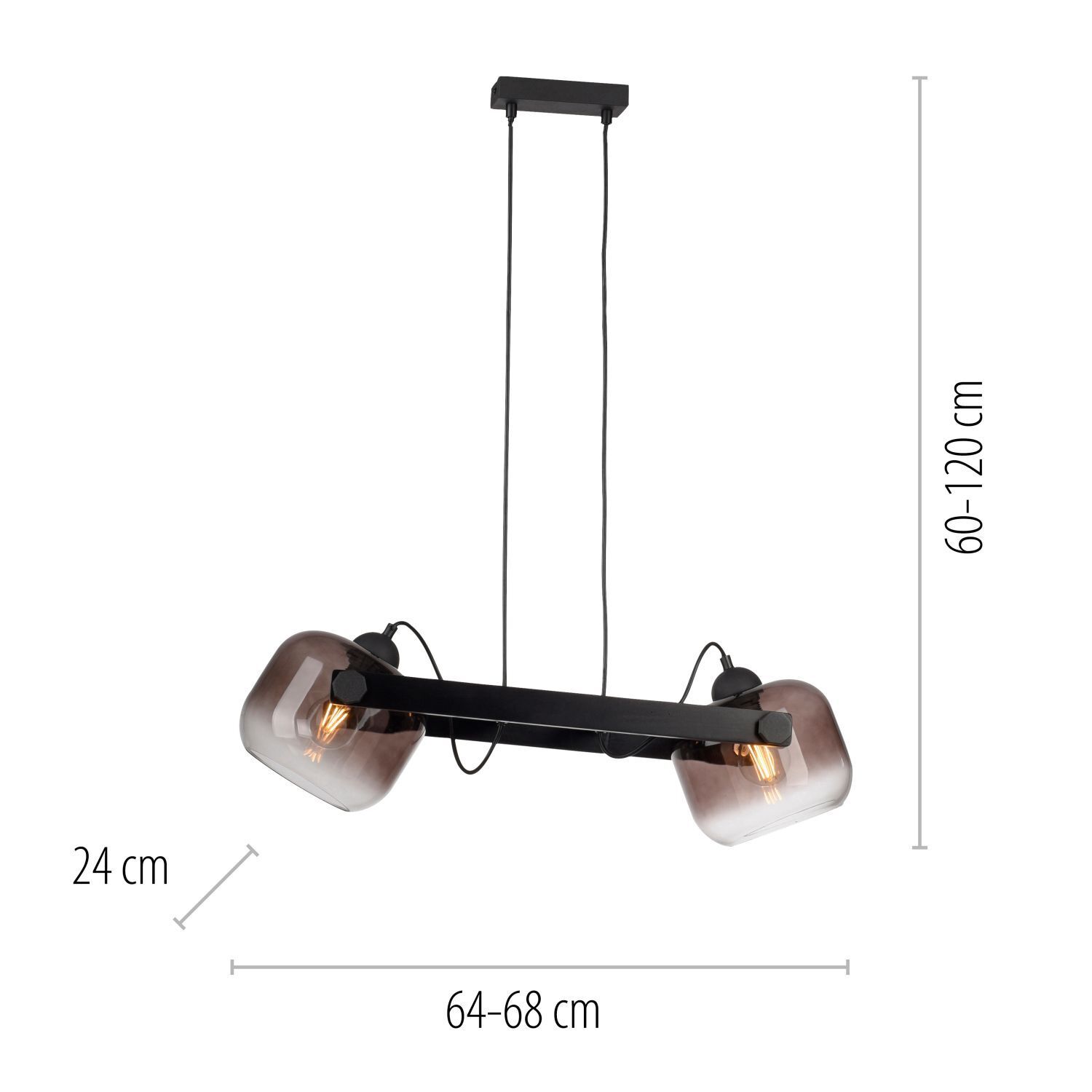 Lampe à suspendre verre métal E27 68 cm 2 flammes orientable