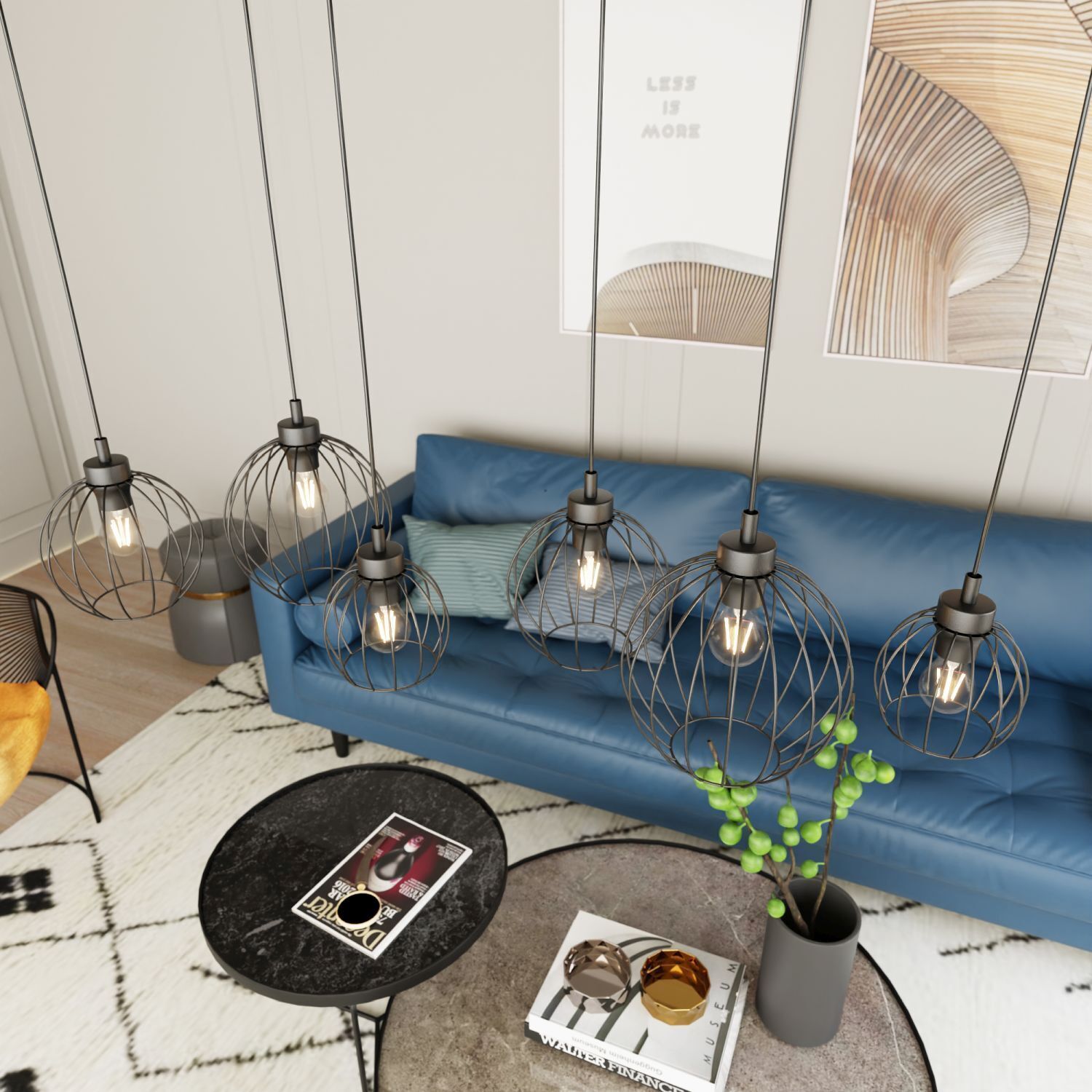 Hängelampe, Wohnzimmer, Metallkugel, Kugelpendel, Wohnraumdekor