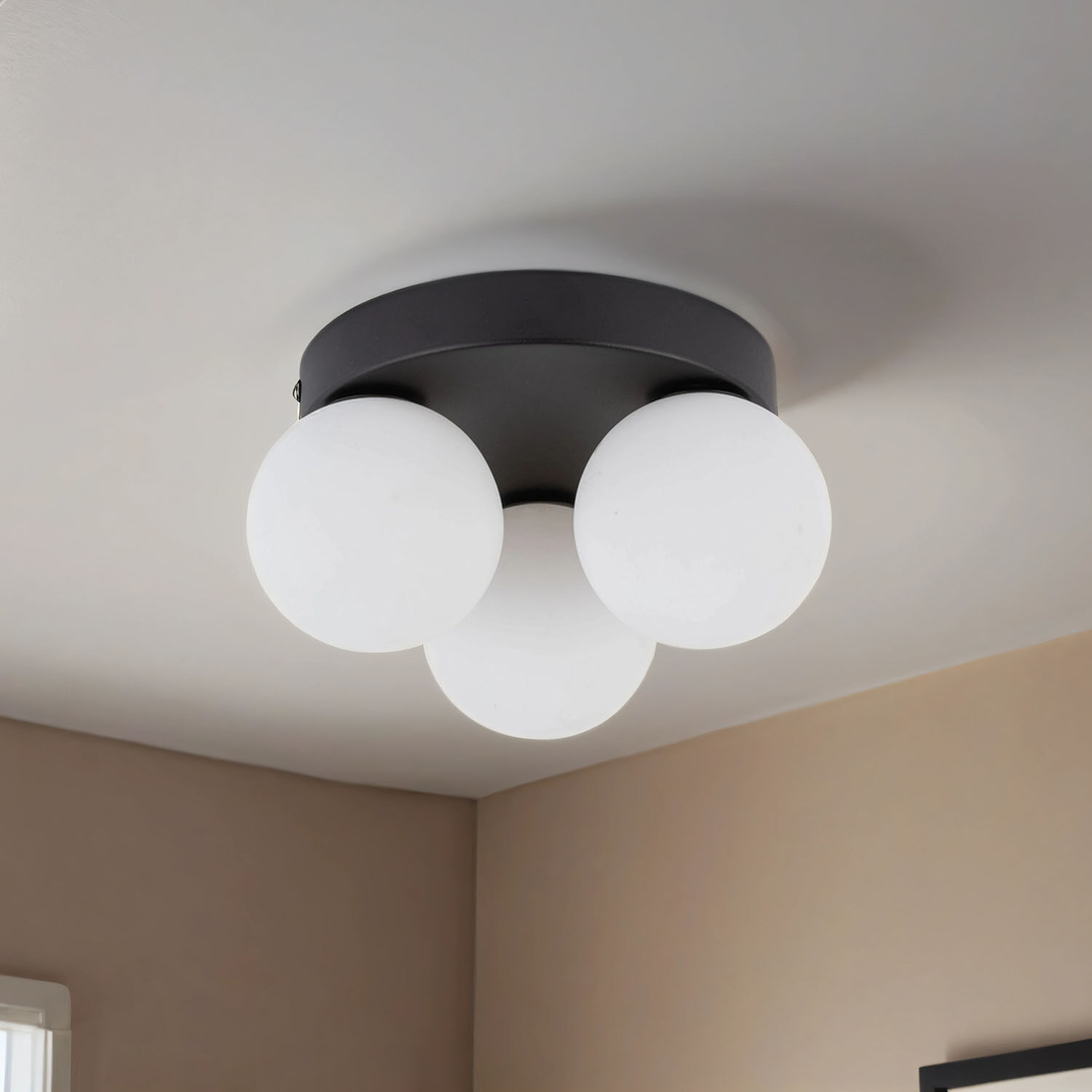 Plafonnier 3 flammes G9 Ø 23 cm Noir Blanc Verre Métal Deckenleuchte, Leuchte