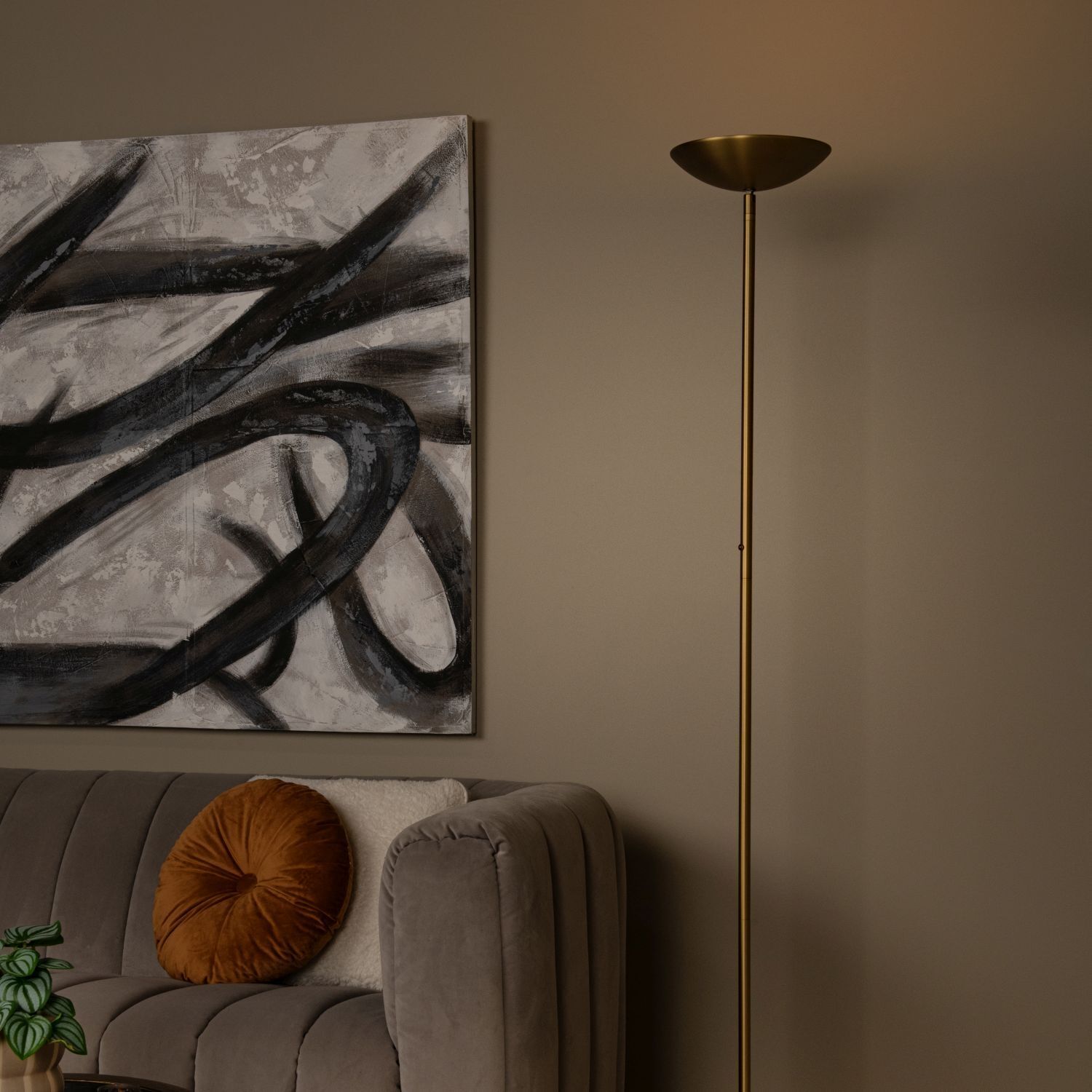 LED Deckenfluter Messing 3000 K H:180 cm modern Lampe, Stehlampe, Kunst, Malerei