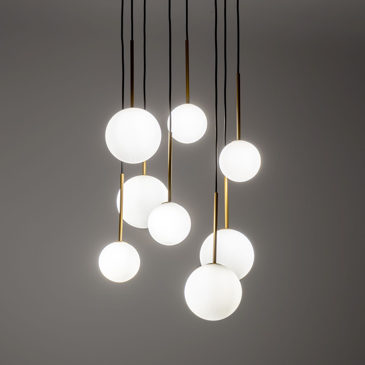 Lampe à suspendre Abat-jour sphérique Noir Blanc Or 8x G9 Verre