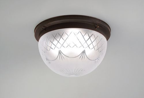 Lampe de plafonnier laiton antique verre avec motif E27 Ø40 cm