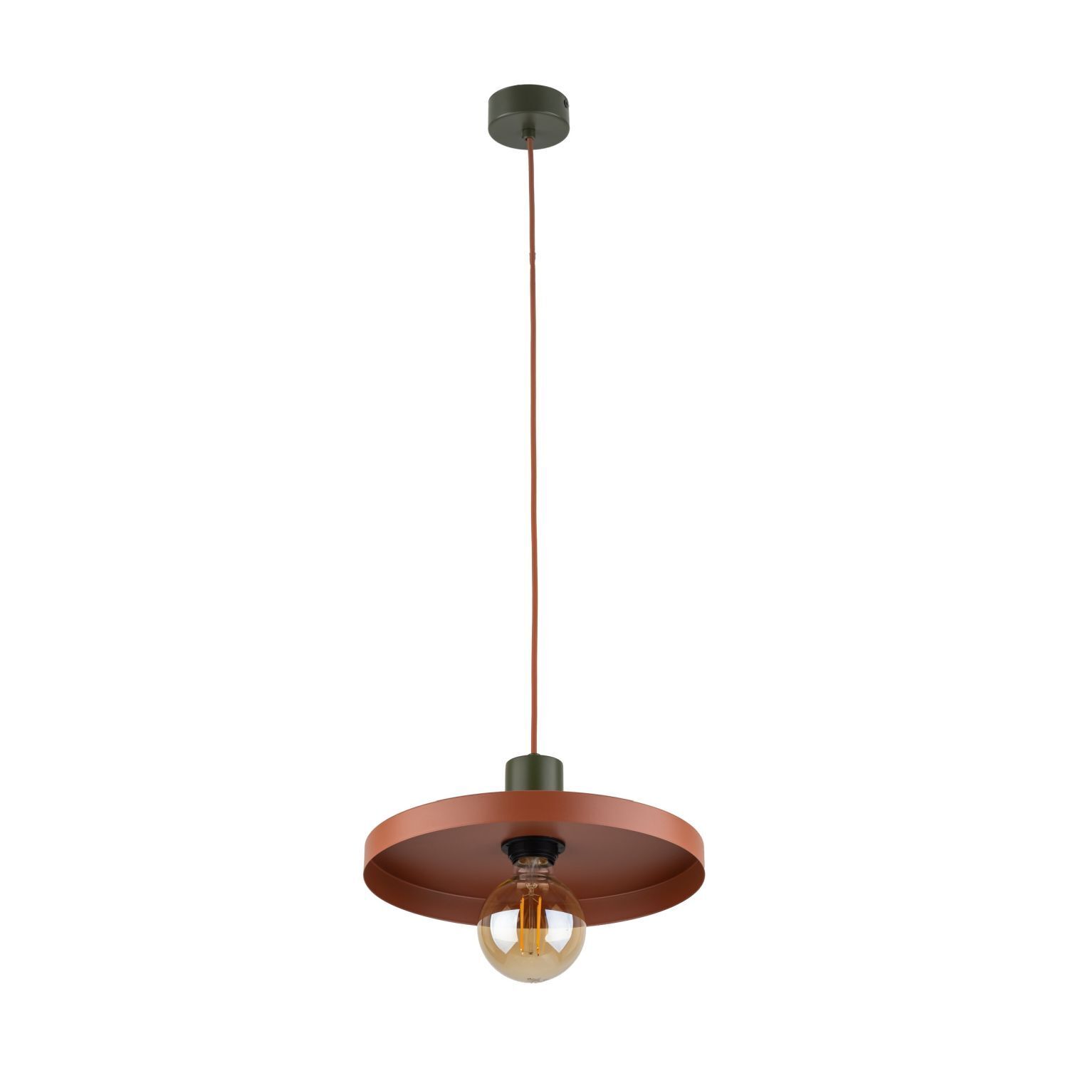 Suspension ronde E27 Ø30 cm brun vintage rouge brique