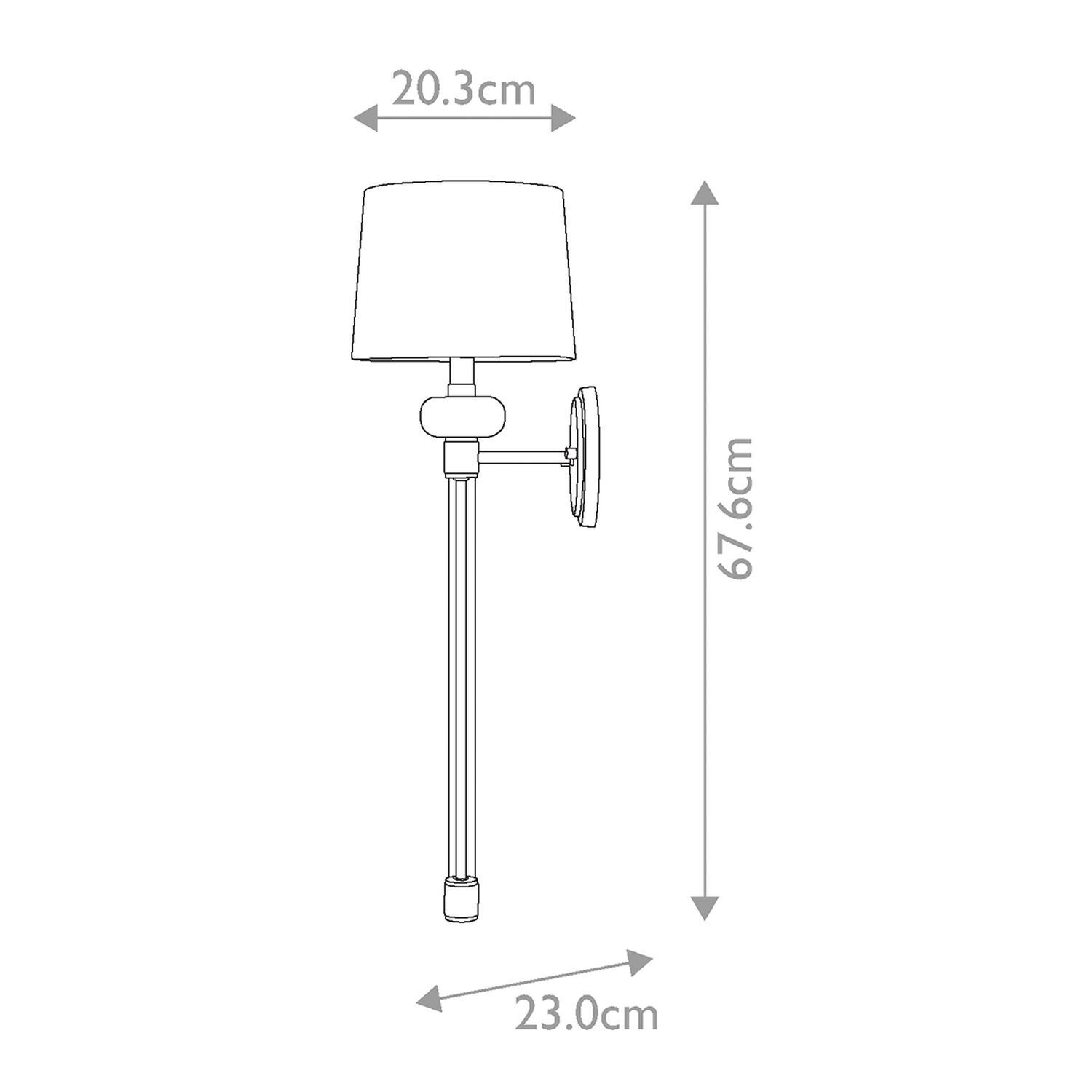 Wandlampe Metall Stoff H: 67,6 cm in Nickel poliert Weiß Wandlampe, Wandleuchte, Klemmhalter, Metallstab, Schirmlampe