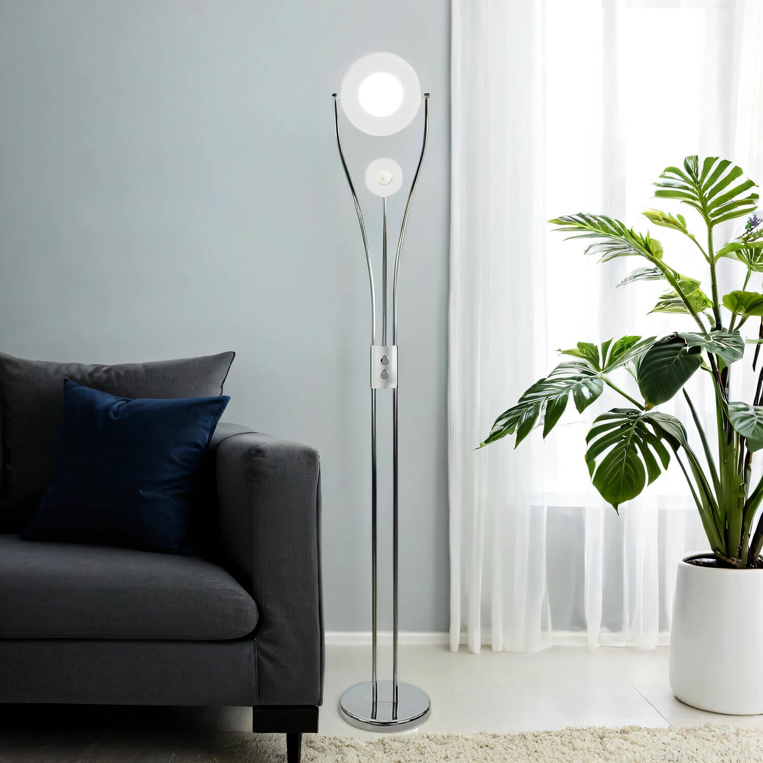 Lampadaire LED à intensité variable Moderne Blanc Lampe, Stehlampe, Pflanze