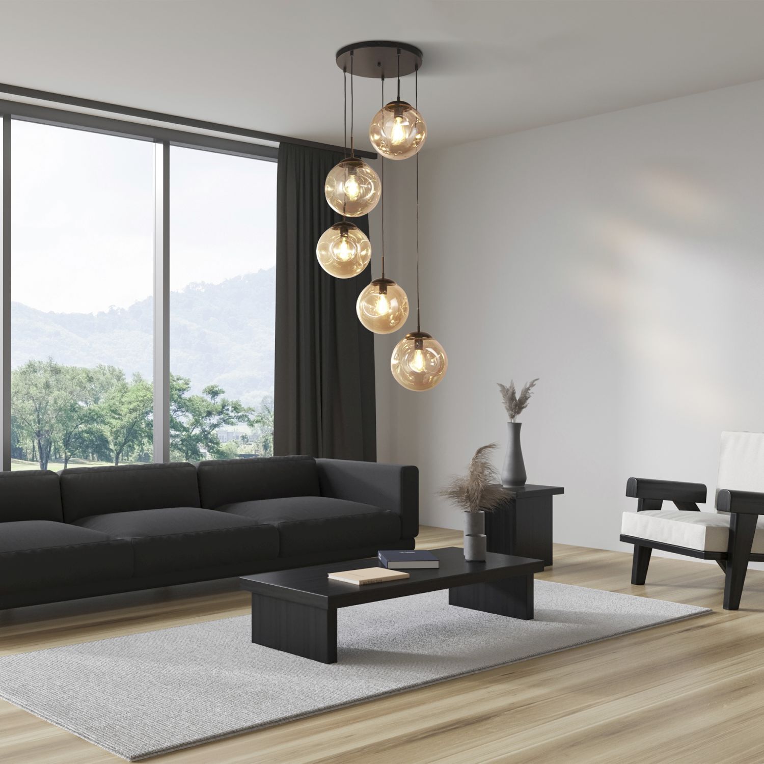 Lampe à suspendre 5 flammes E27 noir champagne