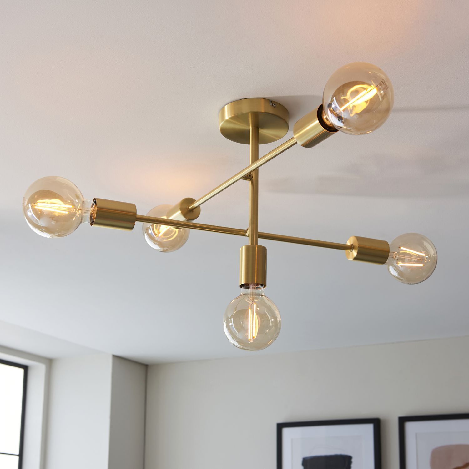 Lampe de plafonnier en métal L : 53 cm en laiton rétro pour 5x E27