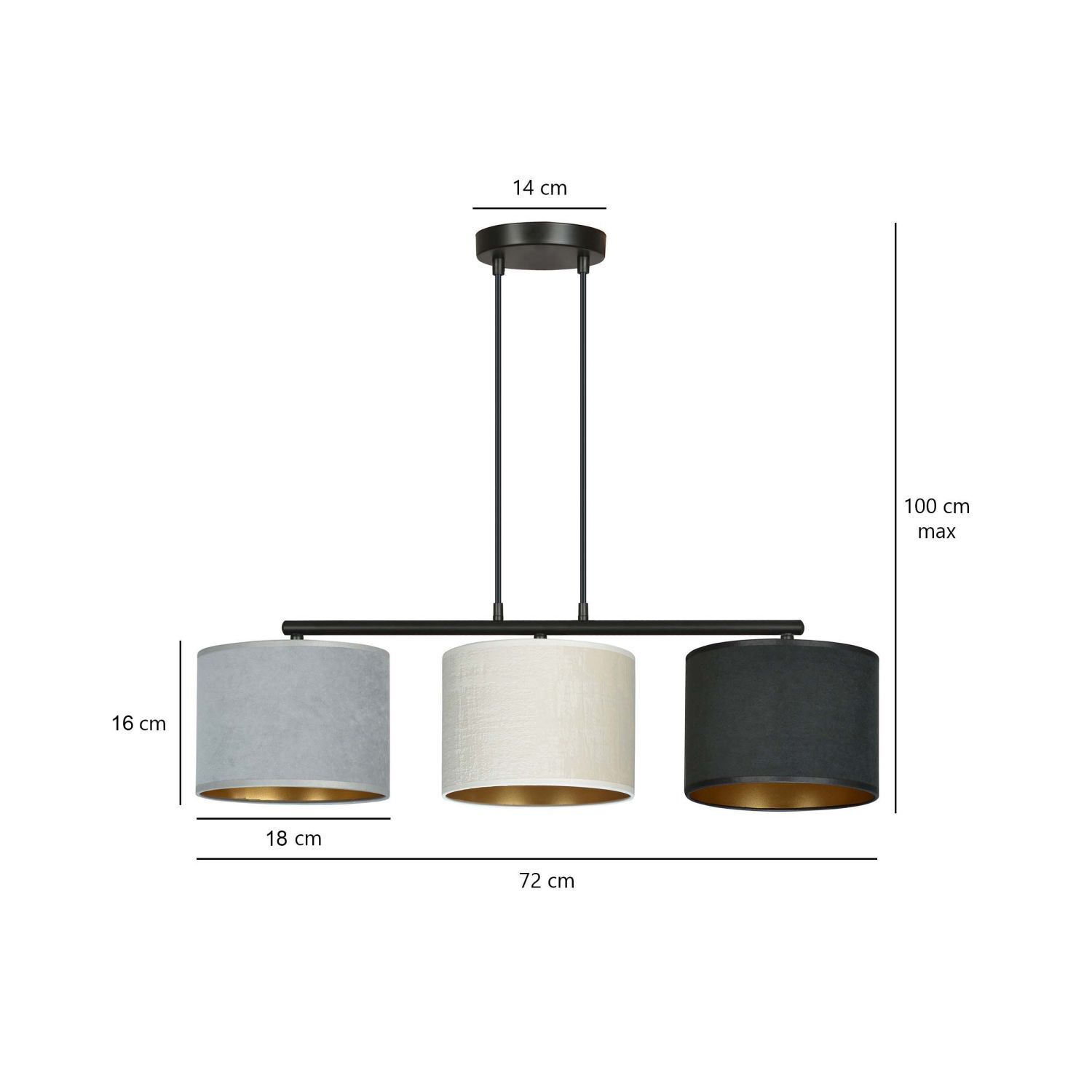 Lampe à suspendre tissu métal L : 72 cm 3x E27 Moderne CYRIL
