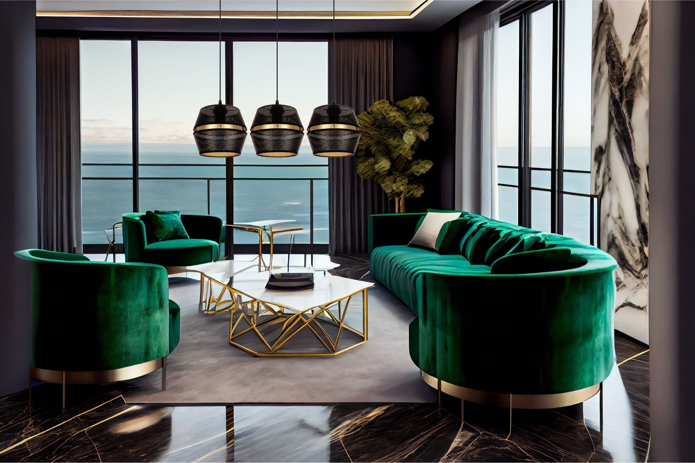 Hängelampe Metall Schwarz Gold E27 70 cm lang 3-flammig Drinnen, Innenarchitektur, Mobiliar, Lounge, Wohnzimmer