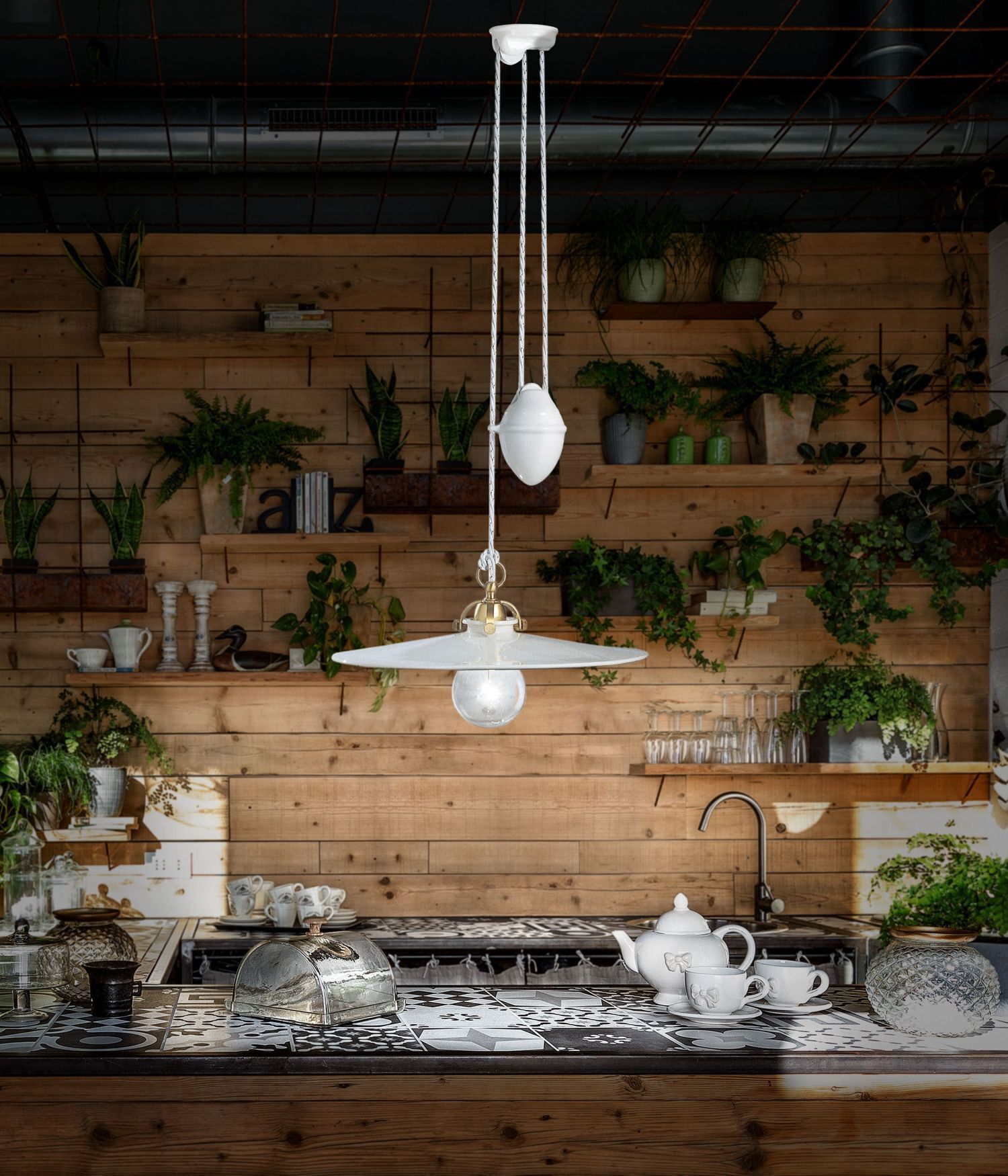Hängeleuchte Metall Keramik verstellbar E27 RITA Drinnen, Innenarchitektur, Küche, Holzpaneele