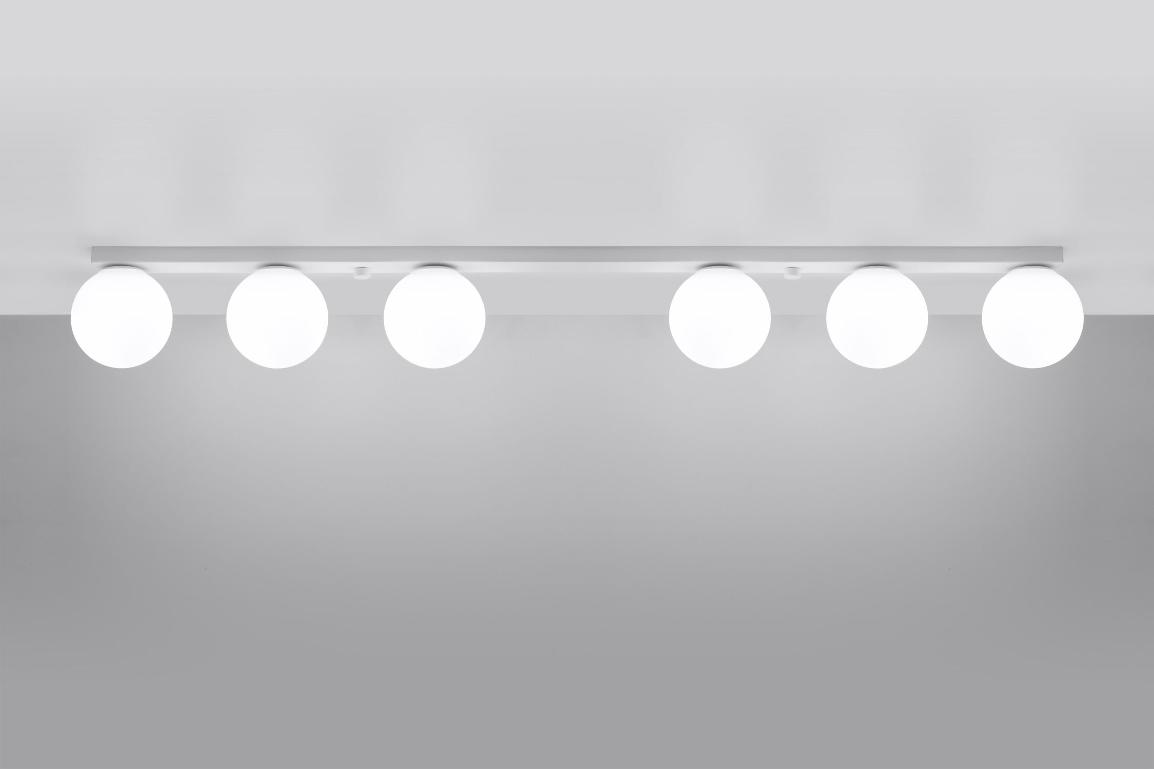 Plafonnier blanc long 120 cm verre métal 6x G9