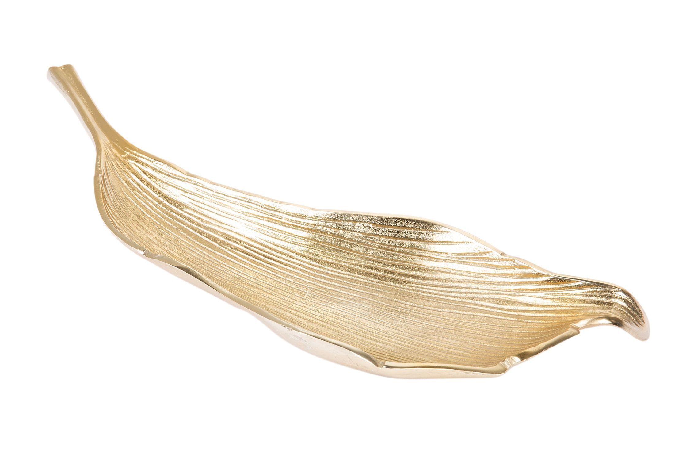 Coupe décorative en métal fait main 64 cm de long en or design feuille