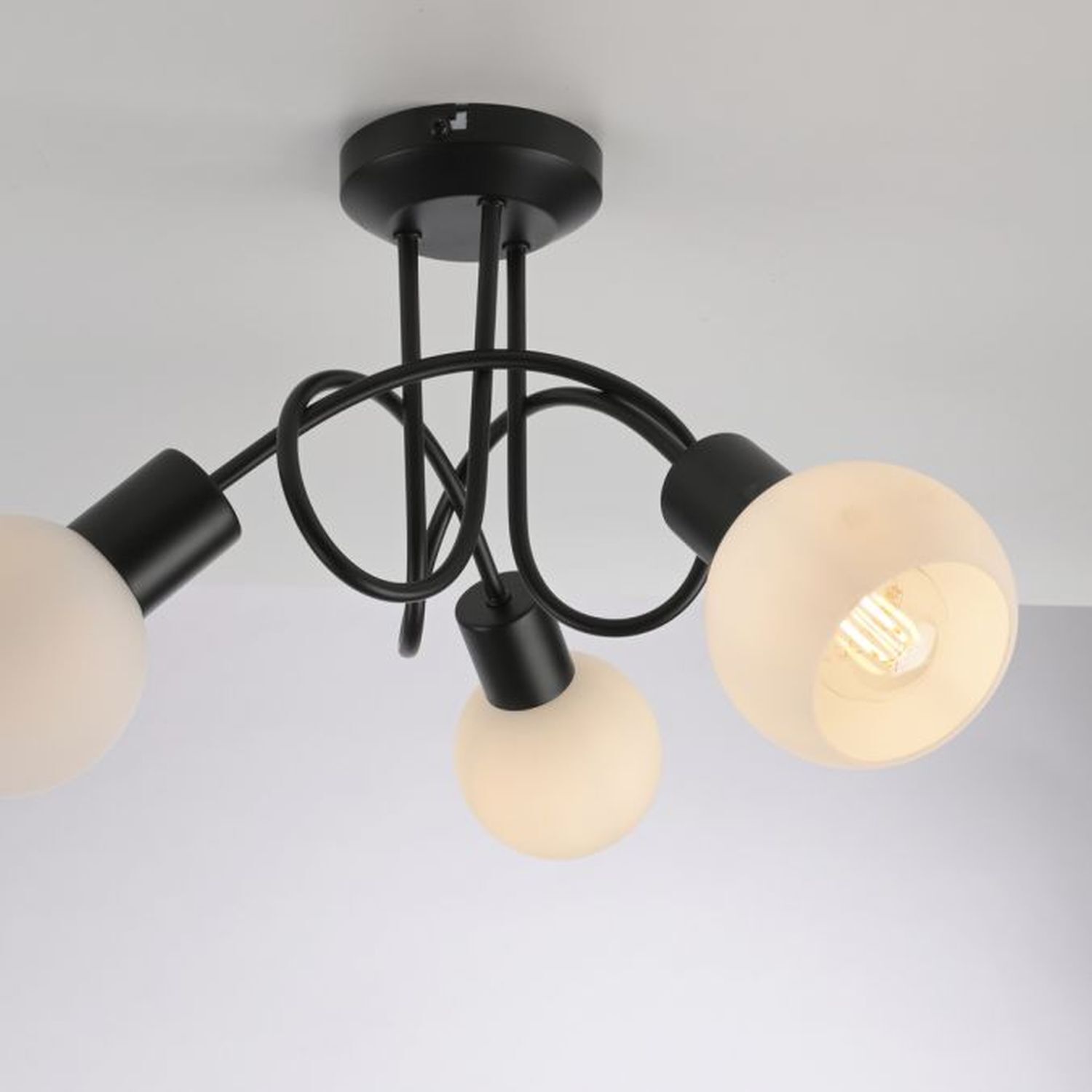 Lampe de plafonnier métal verre L:38 cm incl E14 décoratif