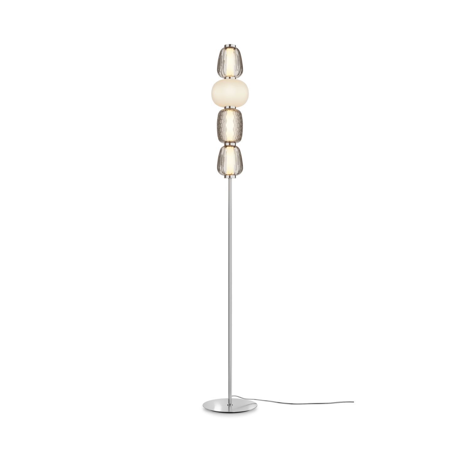Lampadaire métal verre LED 165,5 cm de haut chrome blanc gris Lampe, Lampenschirm