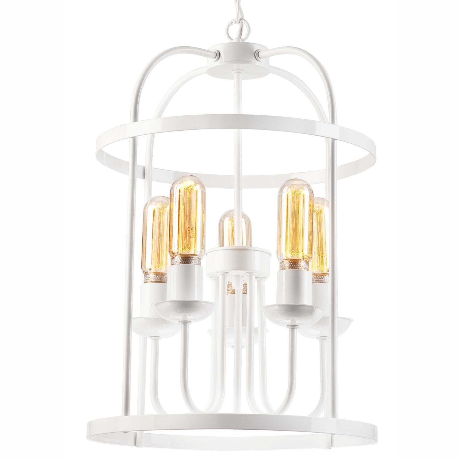 Suspension Blanc 5 flammes E27 Métal Rustique Ø 35,5 cm