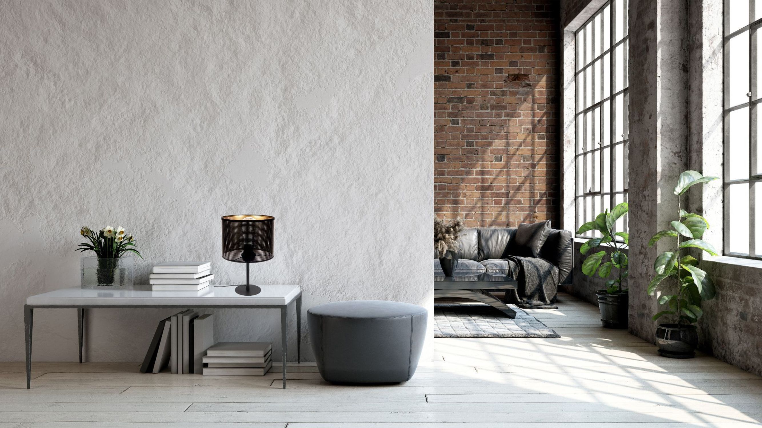 Wohnzimmer, Loft, Sofa, Pflanze, Lampenschirm