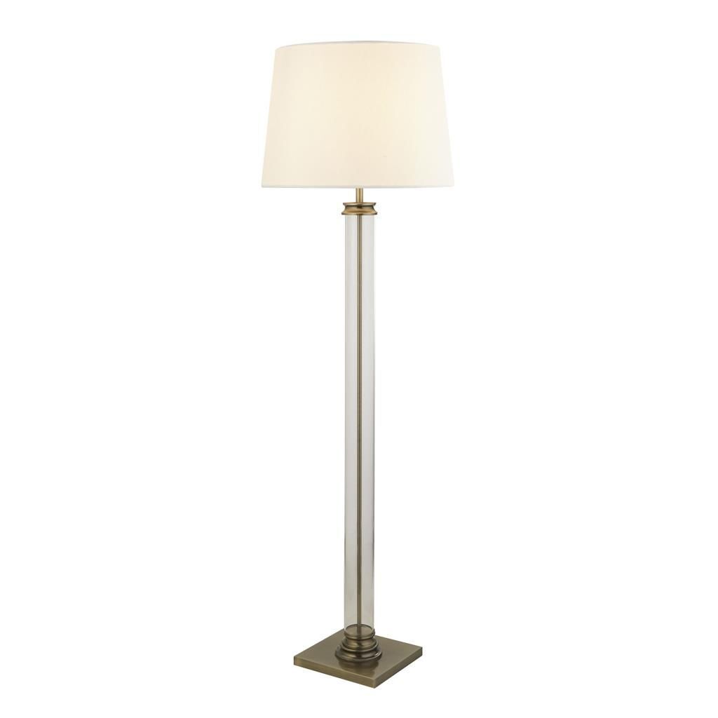 Lampadaire 156 cm E27 en laiton antique crème tissu