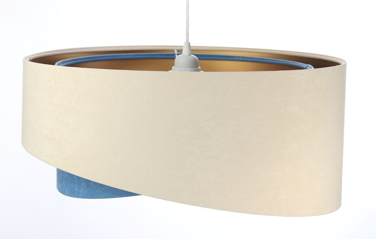 Lampe à suspendre Moderne Ø 50 cm Tissu Crème Bleu Or E27 Lampe