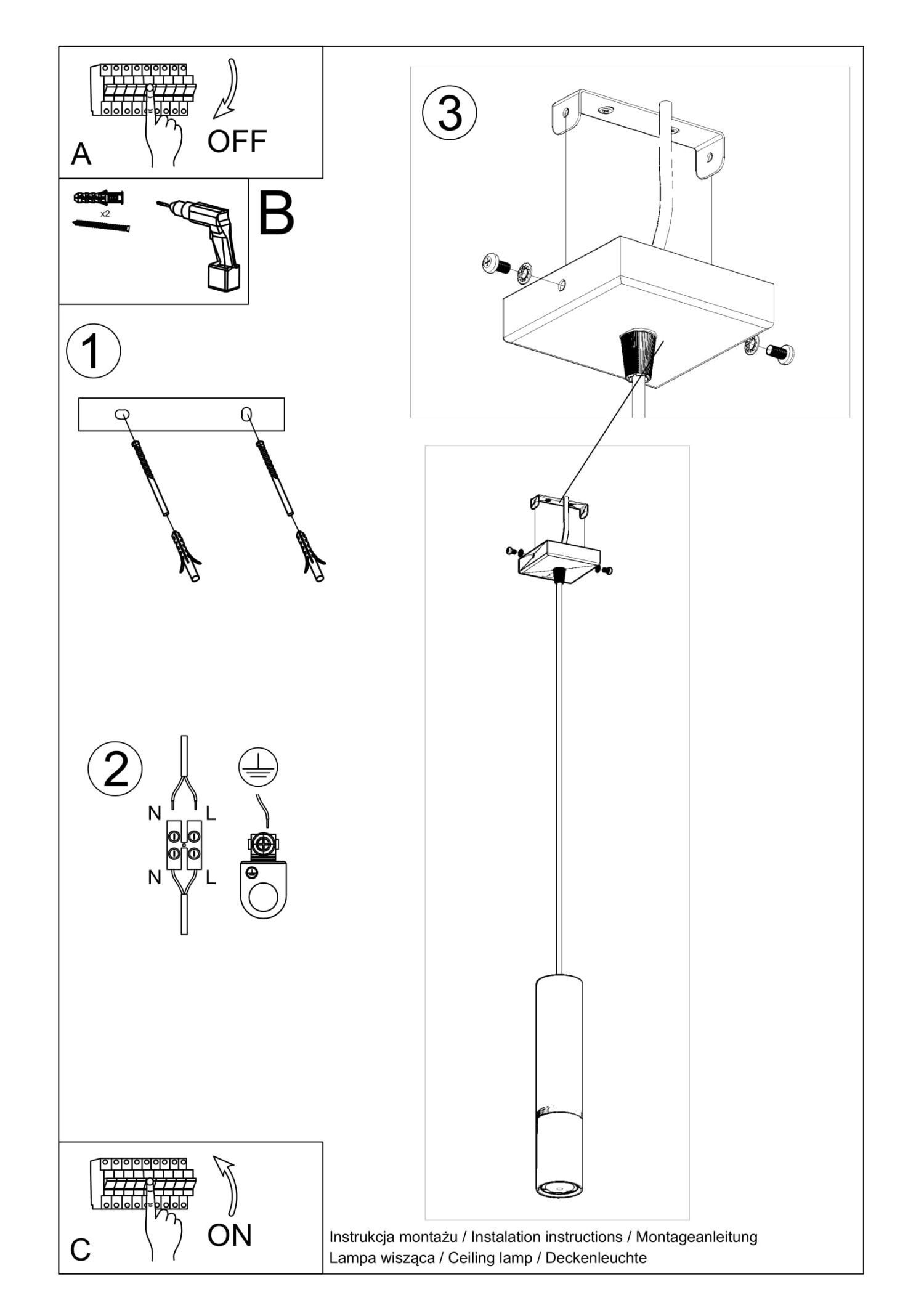 Lampe à suspendre Cylindre Noir Cuivre Ø 6 cm GU10 Métal