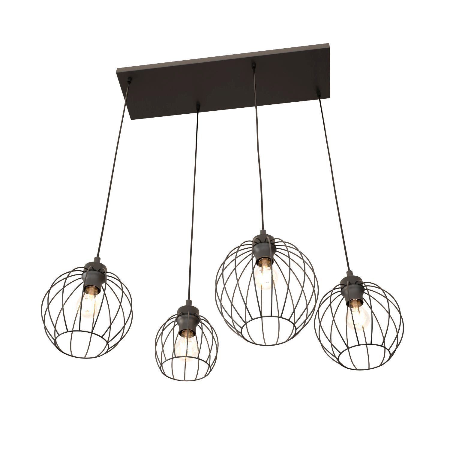 Lampe à suspendre en métal E27 noir 4-flamme L:70 cm long