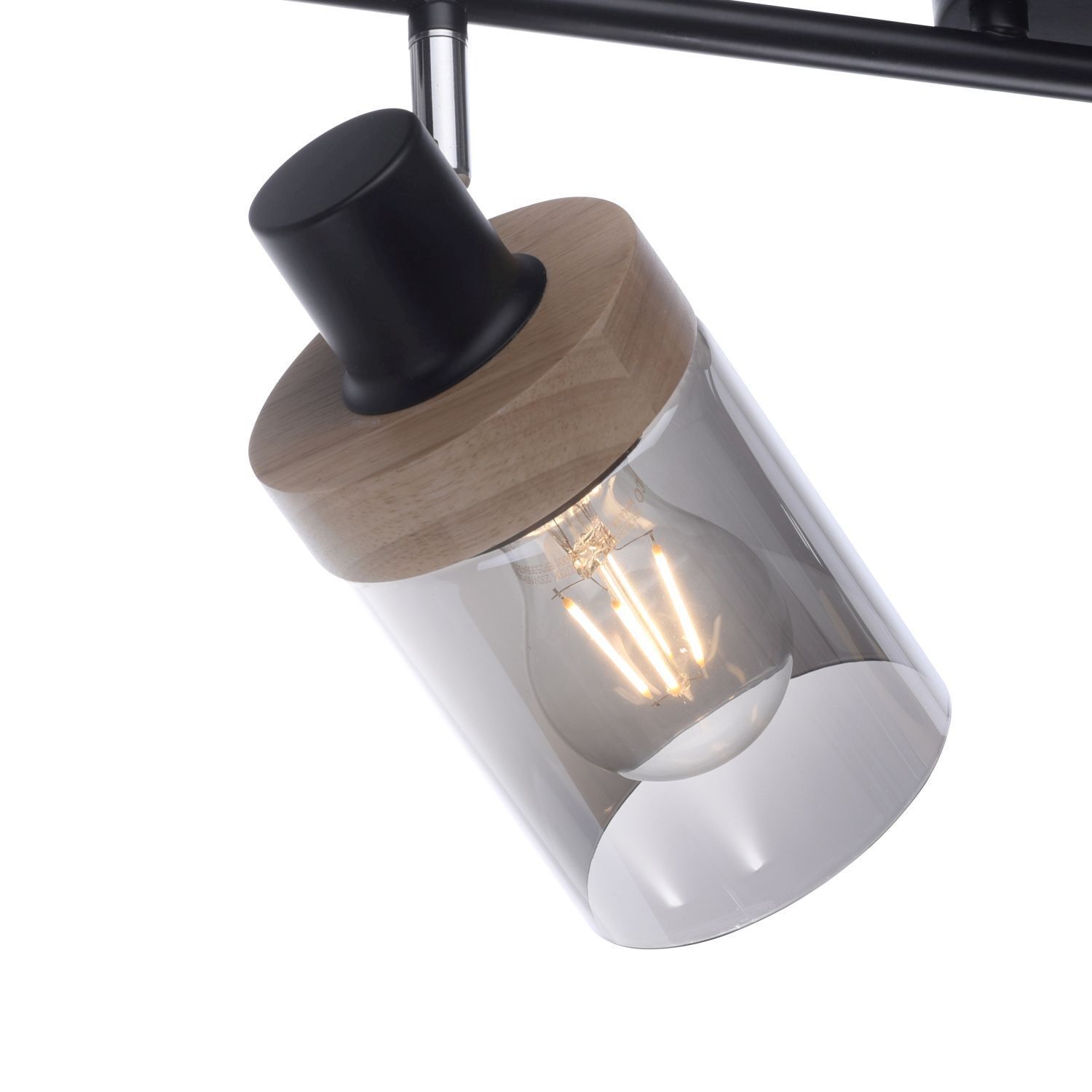 Spot mobile de plafond verre fumé bois E27 L:64 cm Licht, Lampe, Leuchte