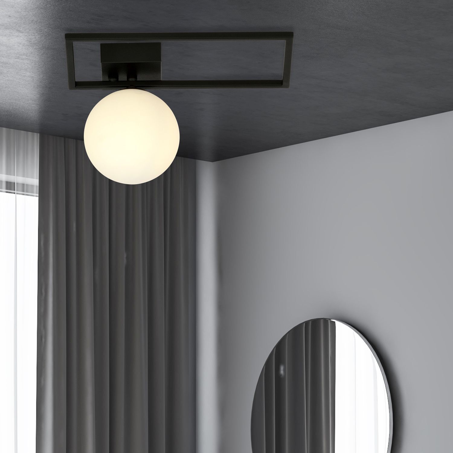 Plafonnier Noir Blanc E14 30 cm Abat-jour sphérique Verre Métal