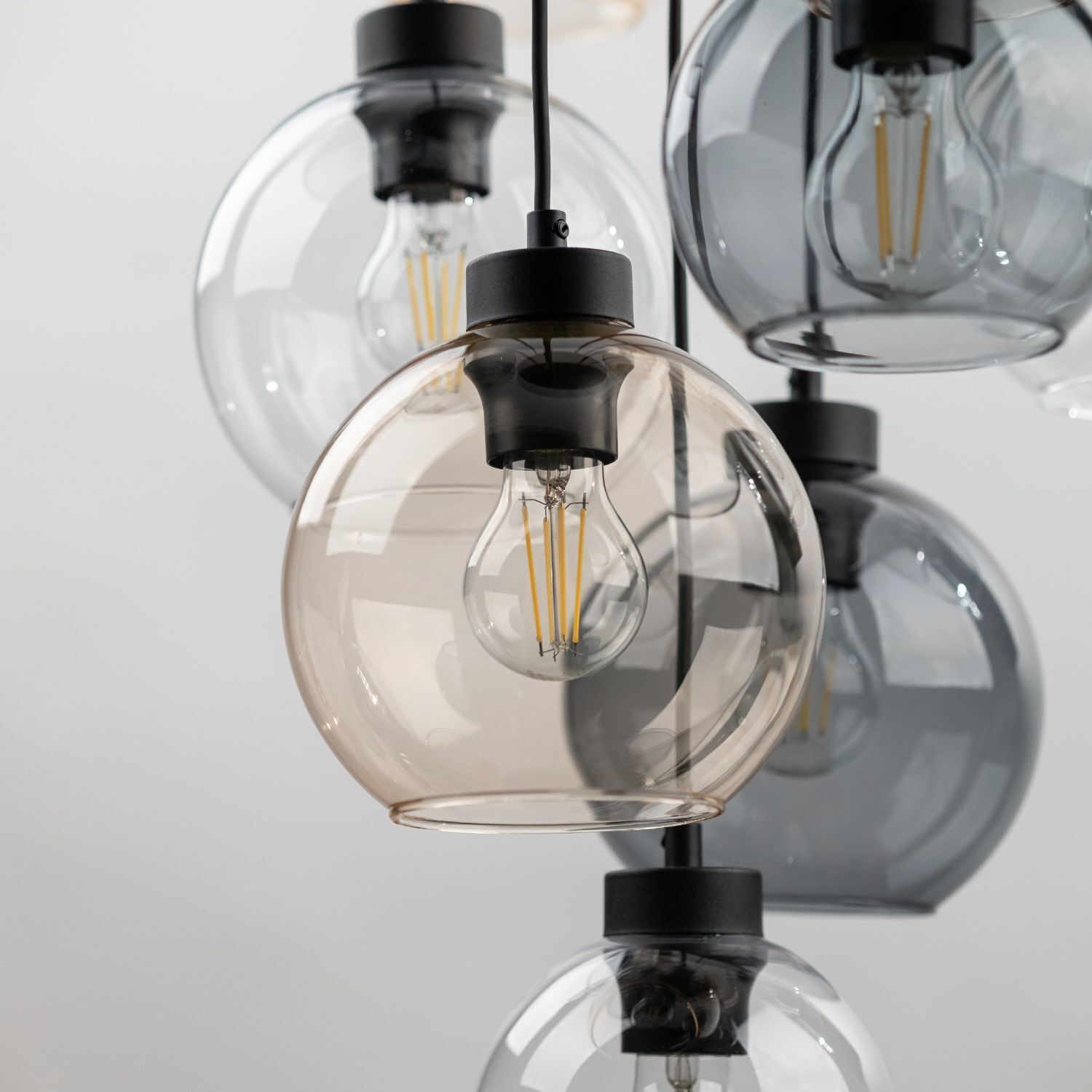 Suspension verre fumé H : max. 140 cm réglable 9x E27
