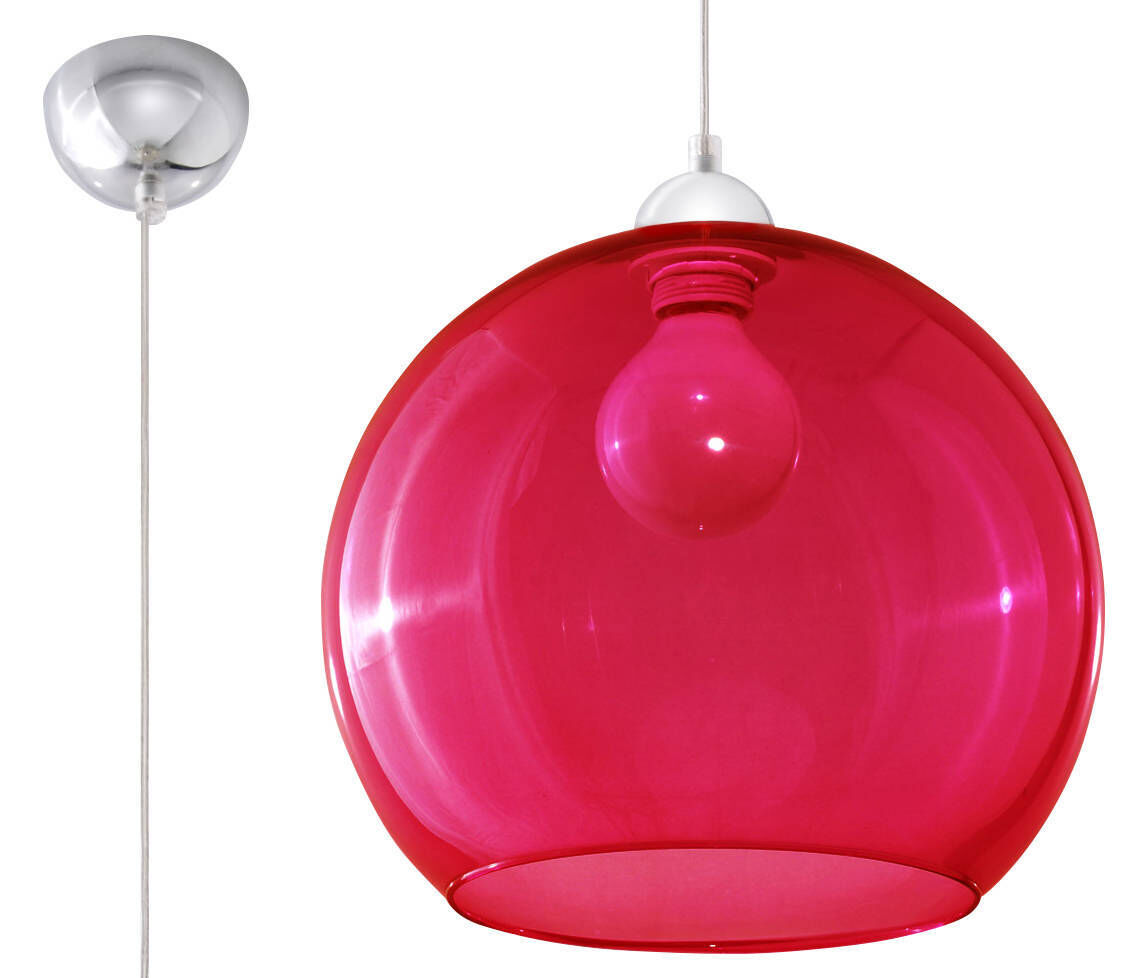 Suspension ronde intemporelle avec abat-jour en verre rouge