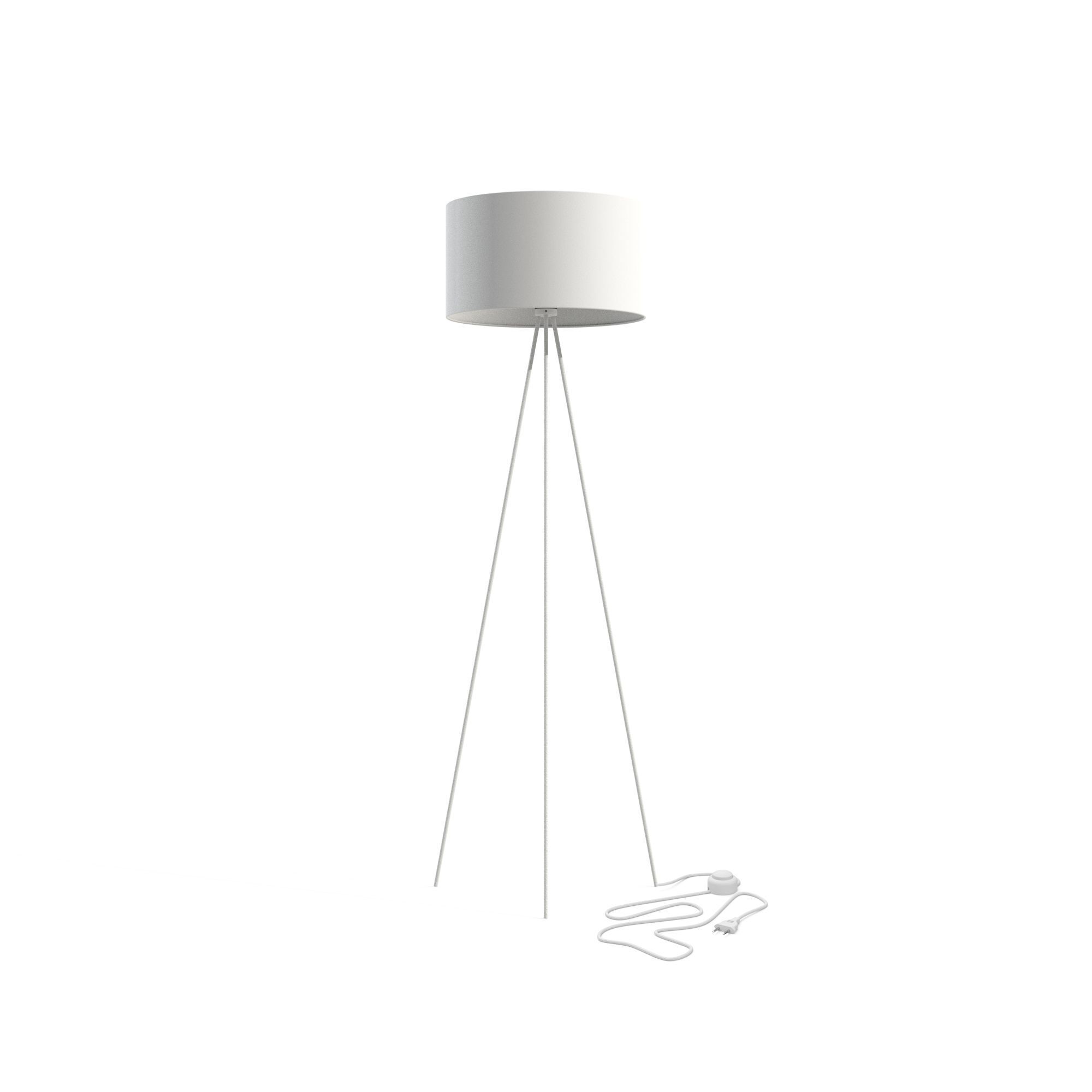 fußbodenlampe, Dreibeinlampe, weiße Lampe, Kabel, Netzteil/Stromkabel
