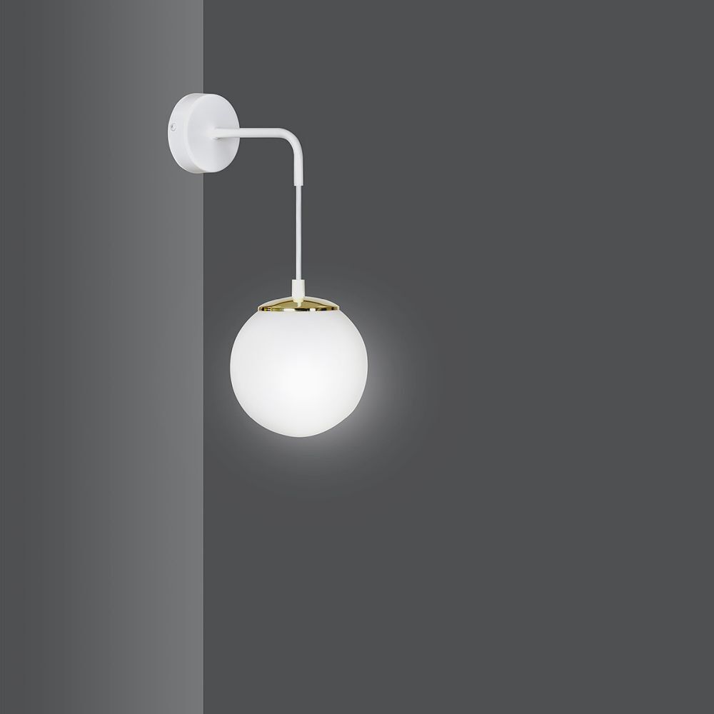 Applique murale Blanc orientable Boule Abat-jour Verre Métal E27