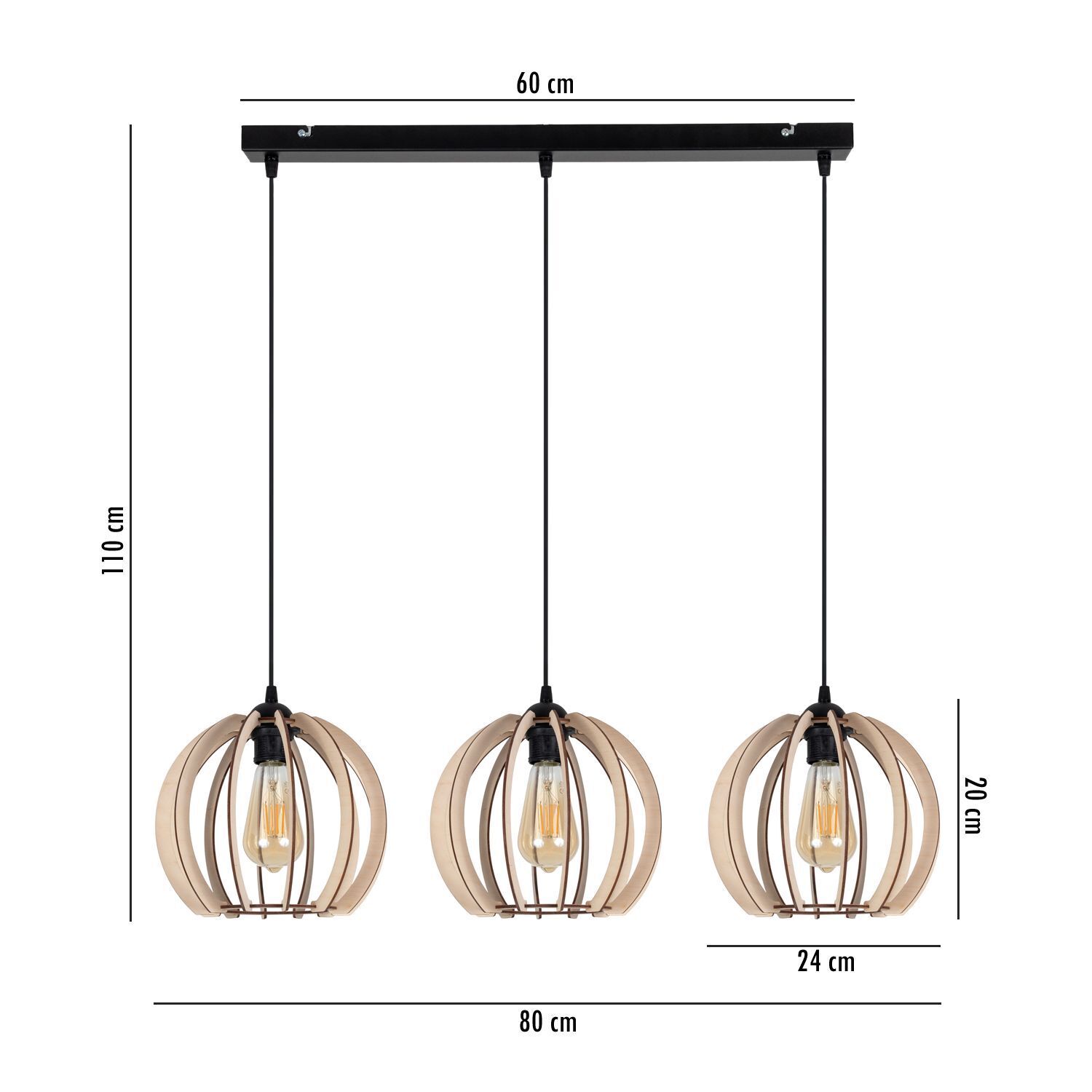 Longue lampe à suspendre bois métal E27 L:80 cm confortable Leuchte, Kronleuchter, Lampe