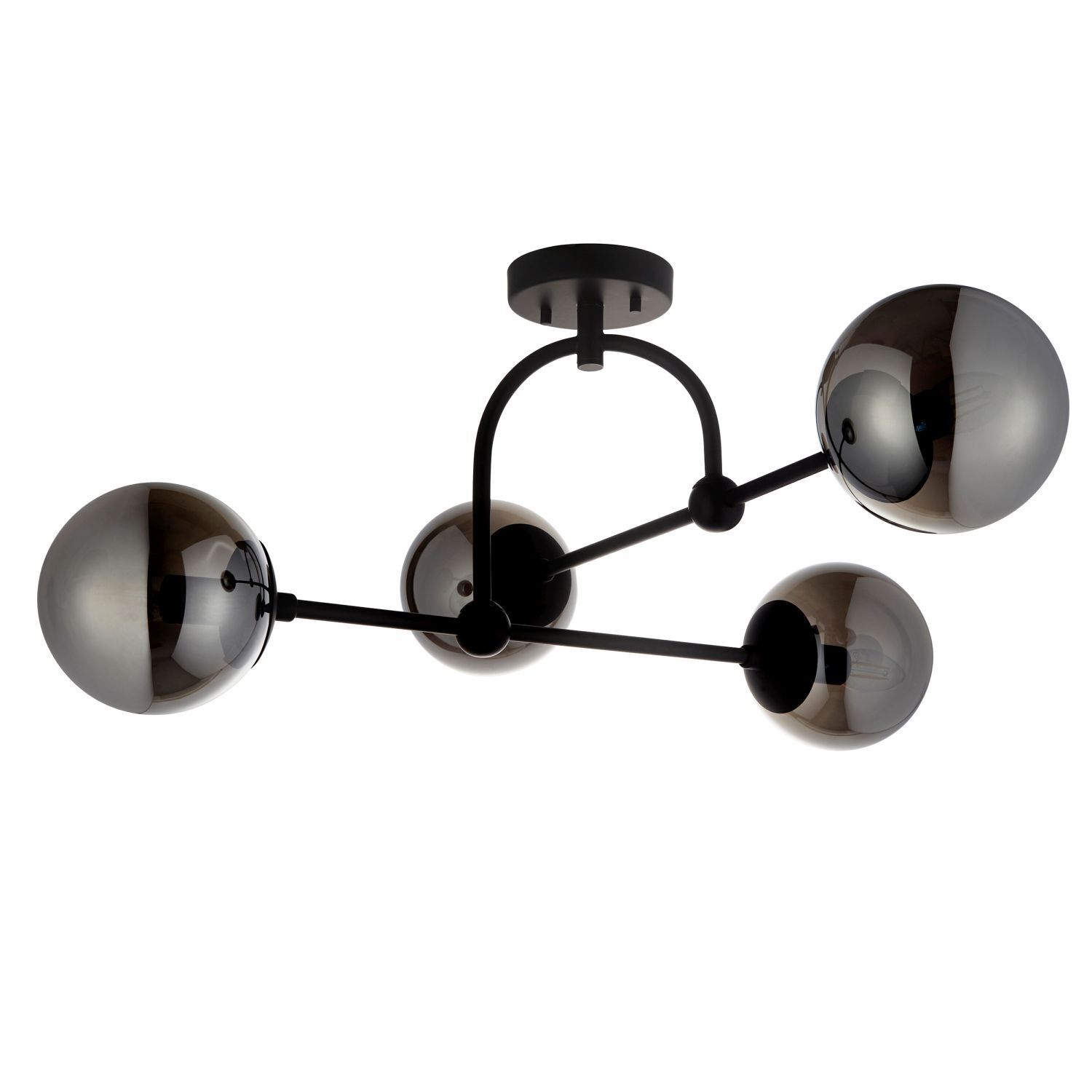 Lampe de plafonnier métal verre fumé L : 70,5 cm noir gris 4x E14