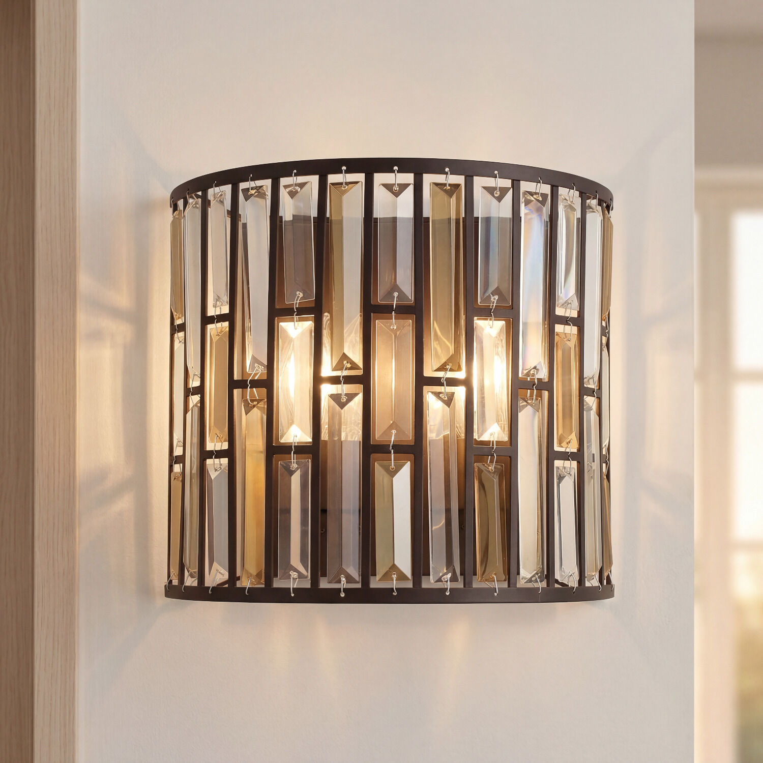 Wandleuchte, Kronleuchter, Metallrahmen, Glaspendel, Wandlampe